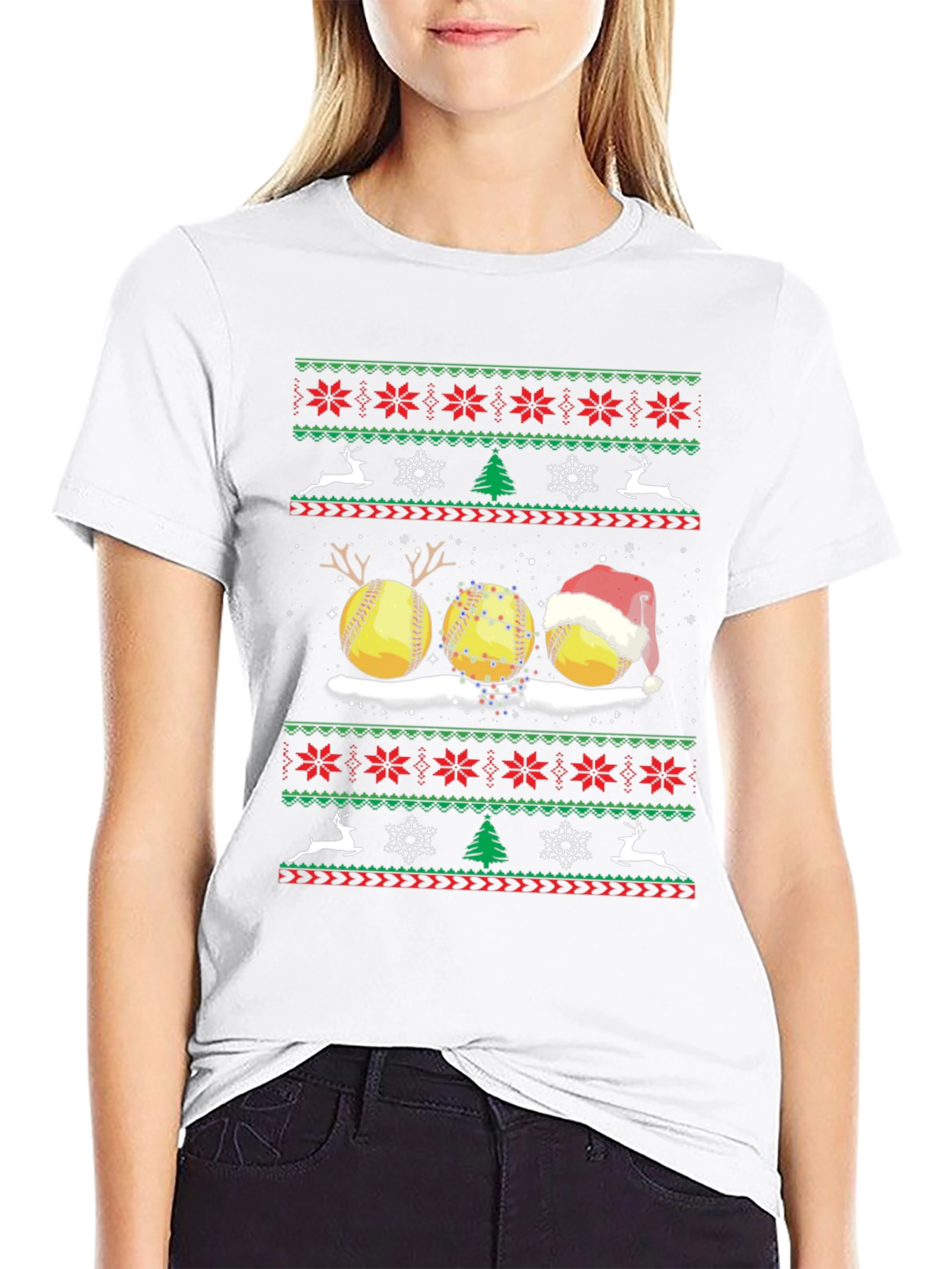 Festive Softball Christmas Sweater T-Shirt