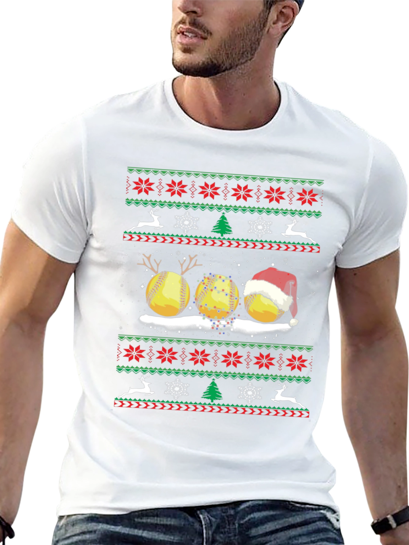 Festive Softball Christmas Sweater T-Shirt