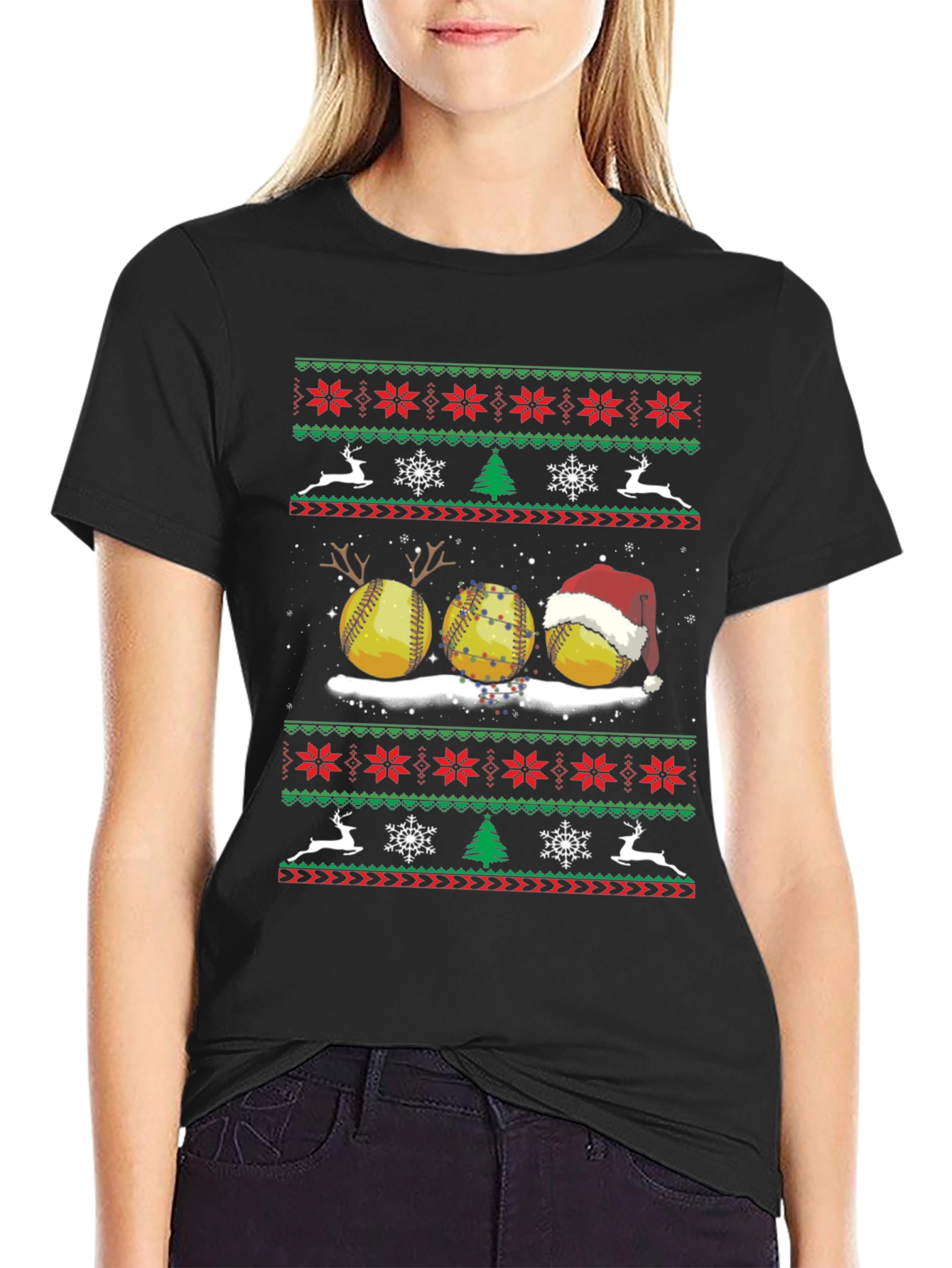 Festive Softball Christmas Sweater T-Shirt