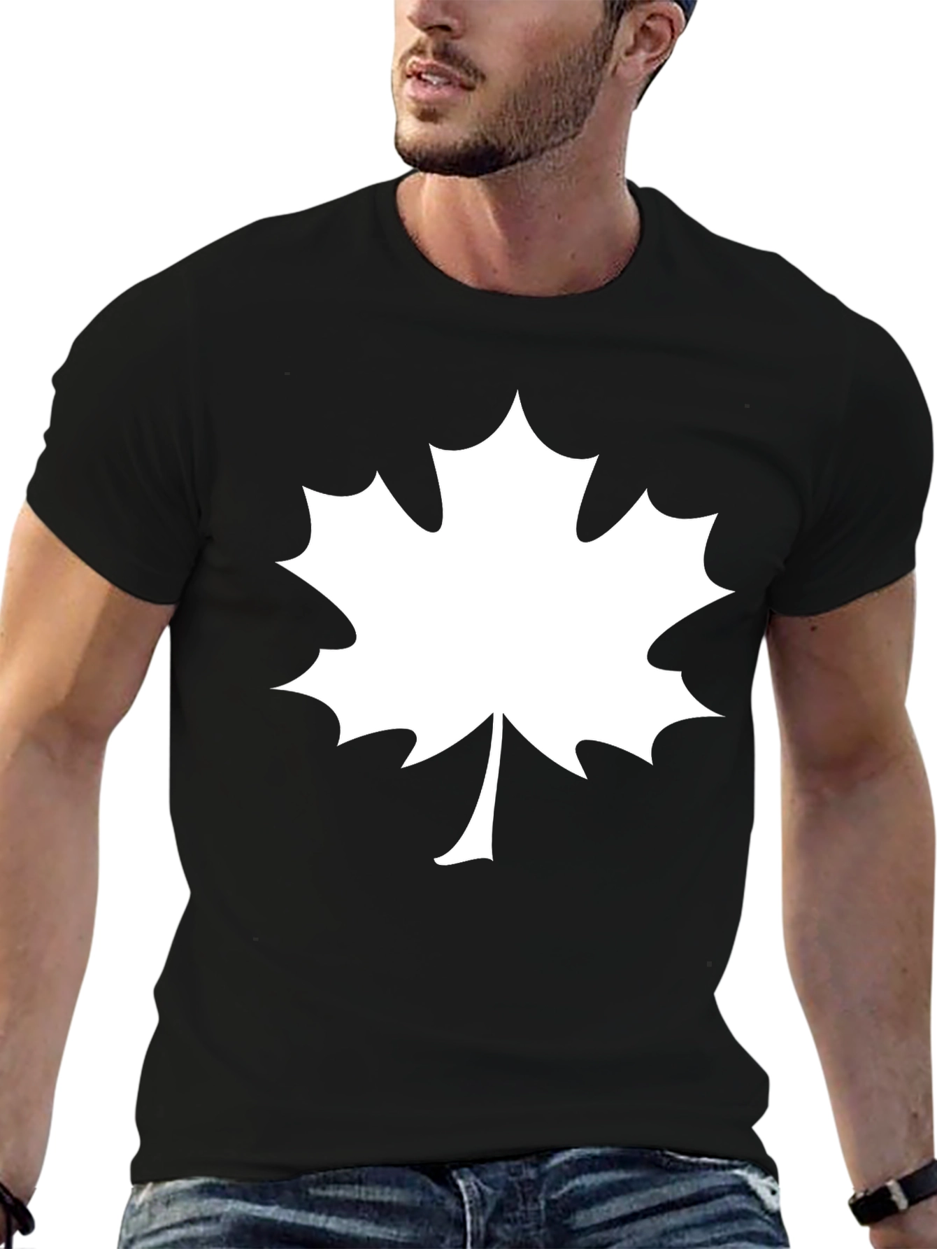 Maple Leaf Graphic Tee - Black Cotton T-Shirt