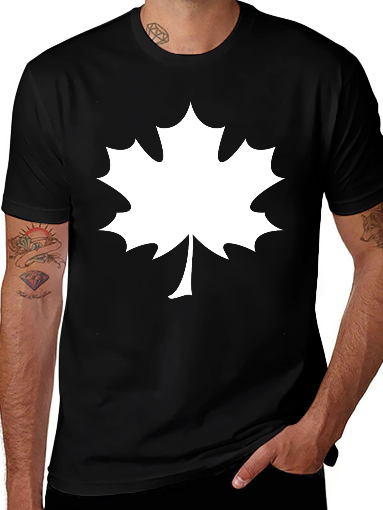 Maple Leaf Graphic Tee - Black Cotton T-Shirt