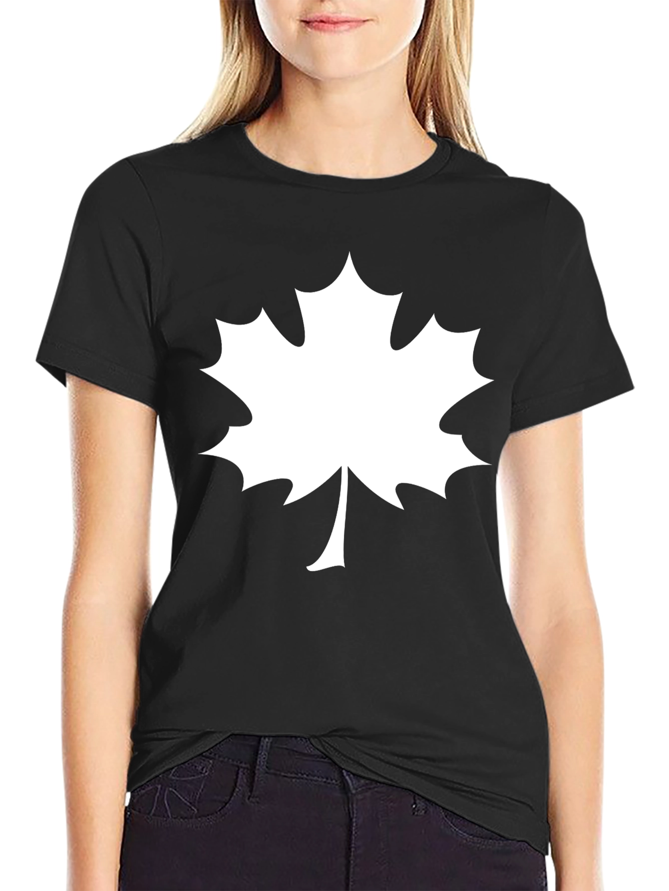 Maple Leaf Graphic Tee - Black Cotton T-Shirt