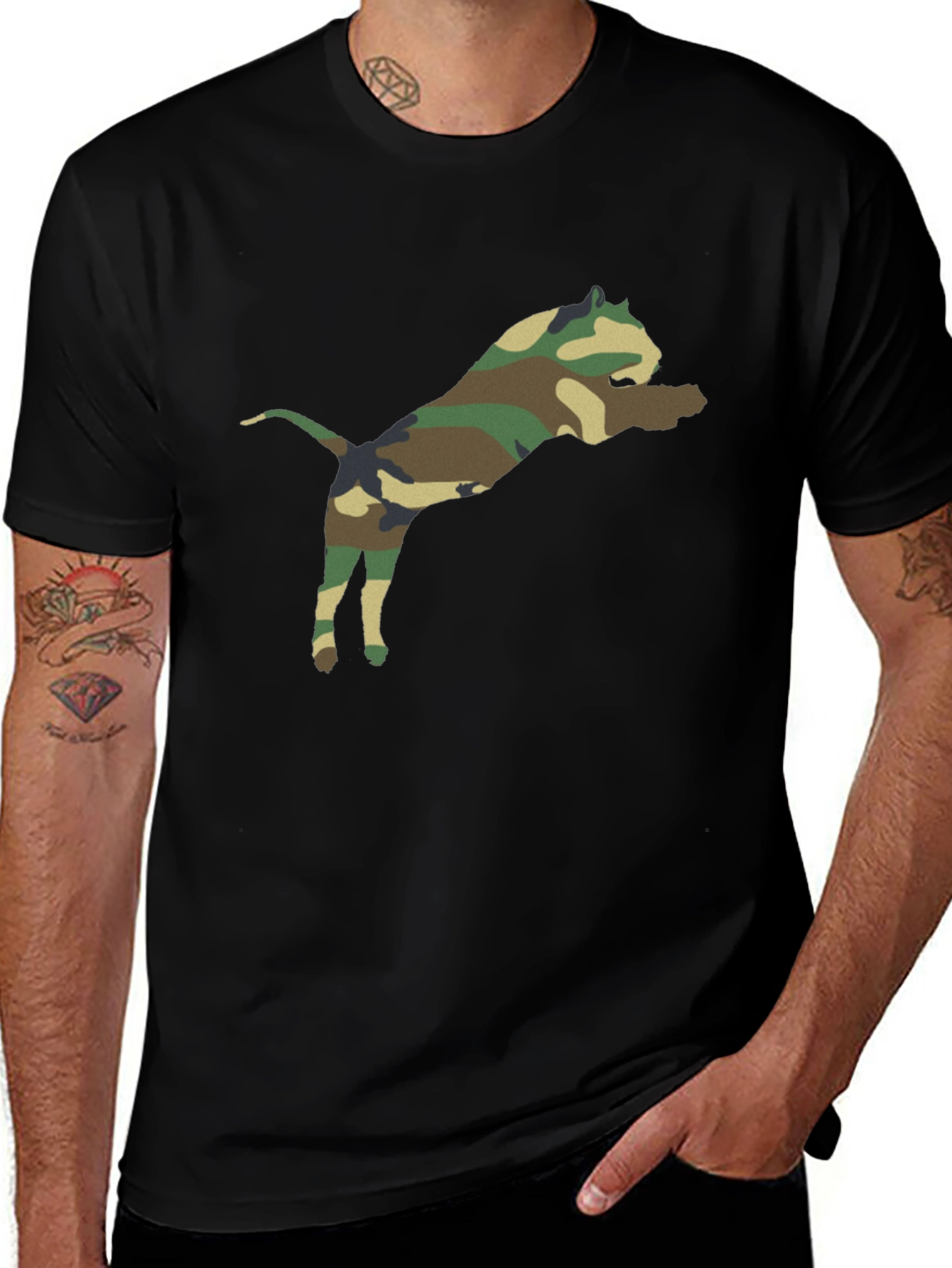 Camo Pitbull T-Shirt – Bold Dog Lover Graphic Tee