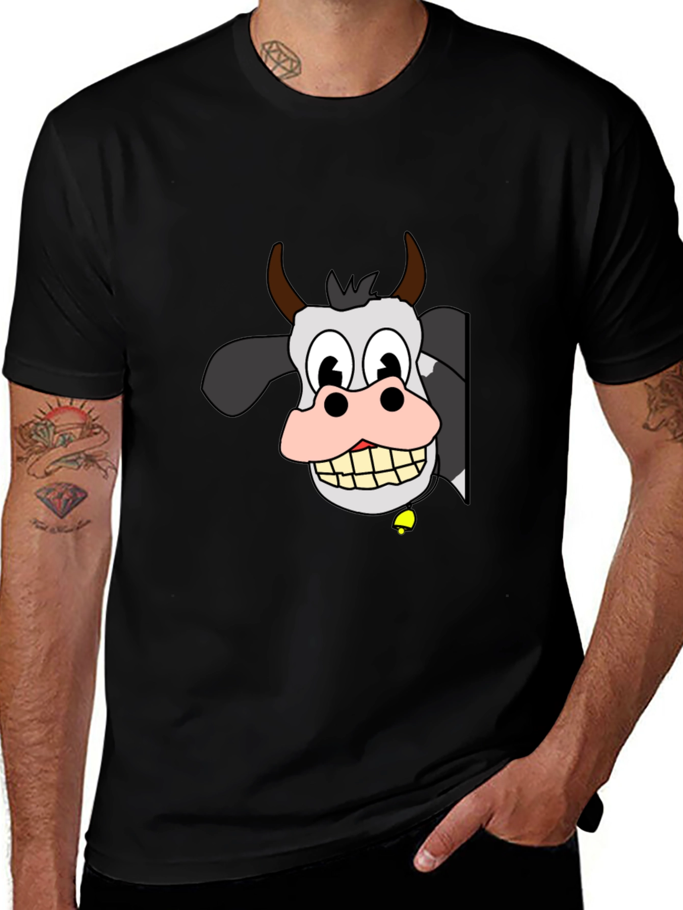 Funny Cow Cartoon Black T-Shirt
