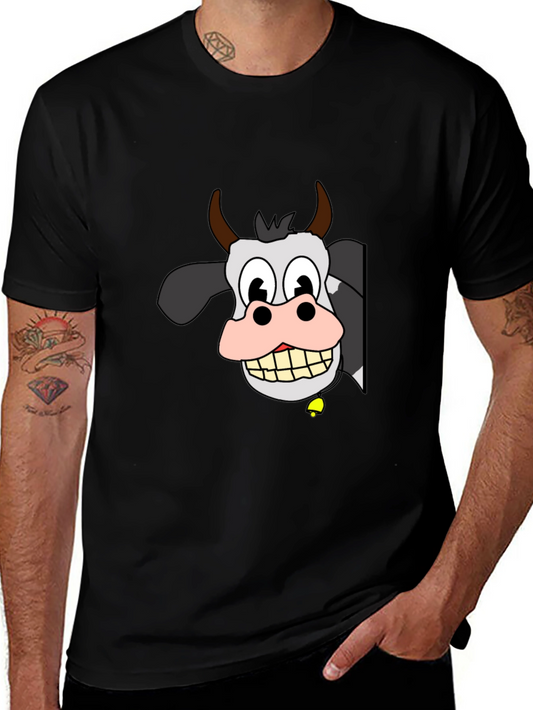 Funny Cow Cartoon Black T-Shirt