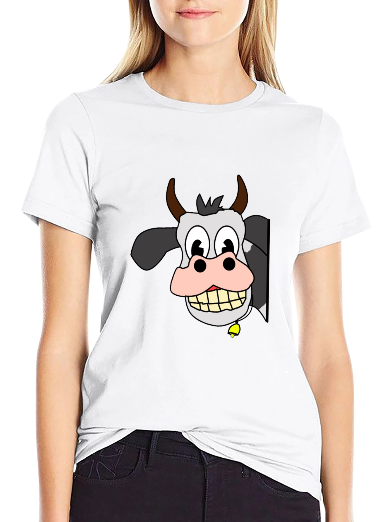 Funny Cow Cartoon Black T-Shirt