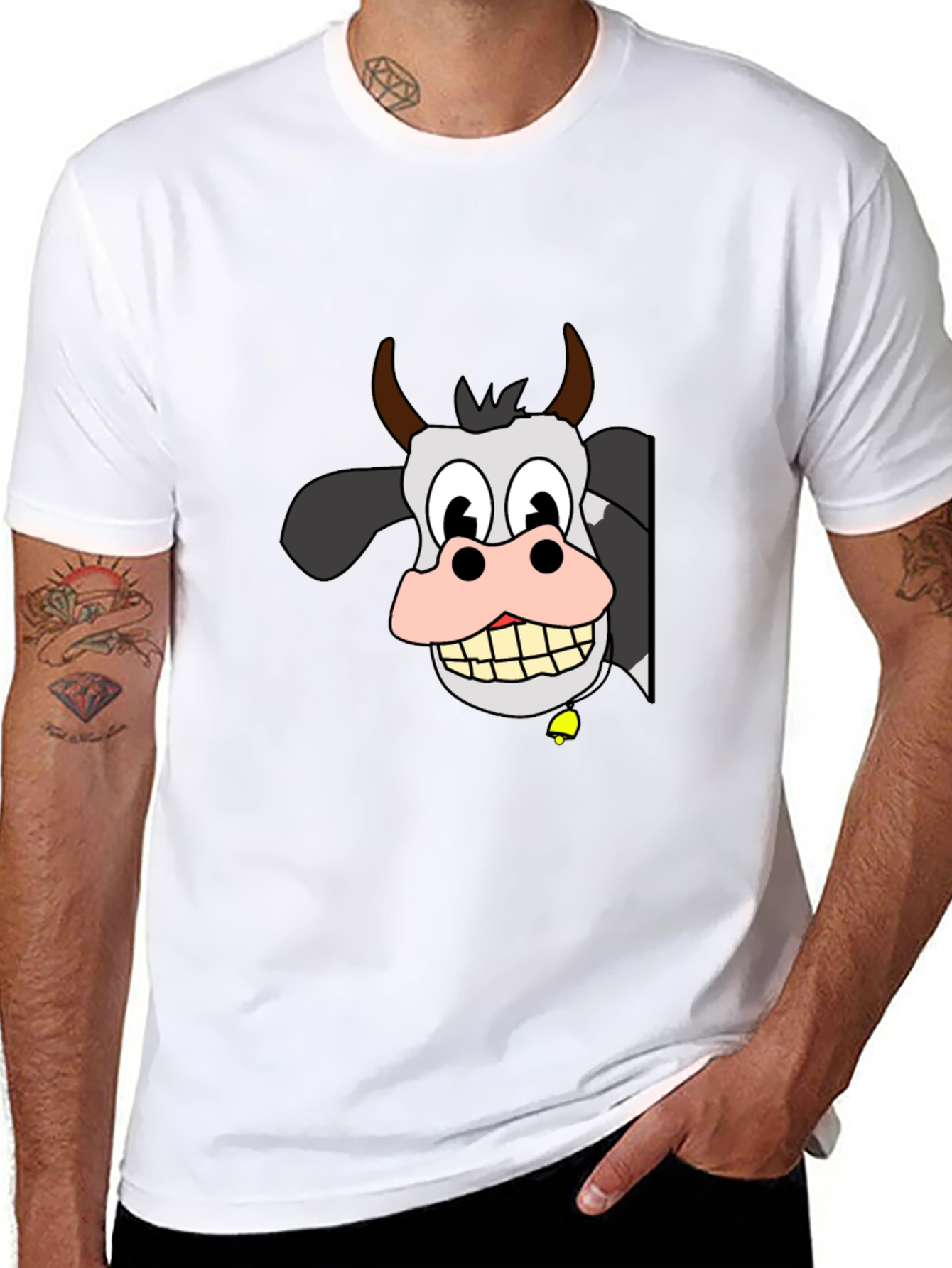 Funny Cow Cartoon Black T-Shirt
