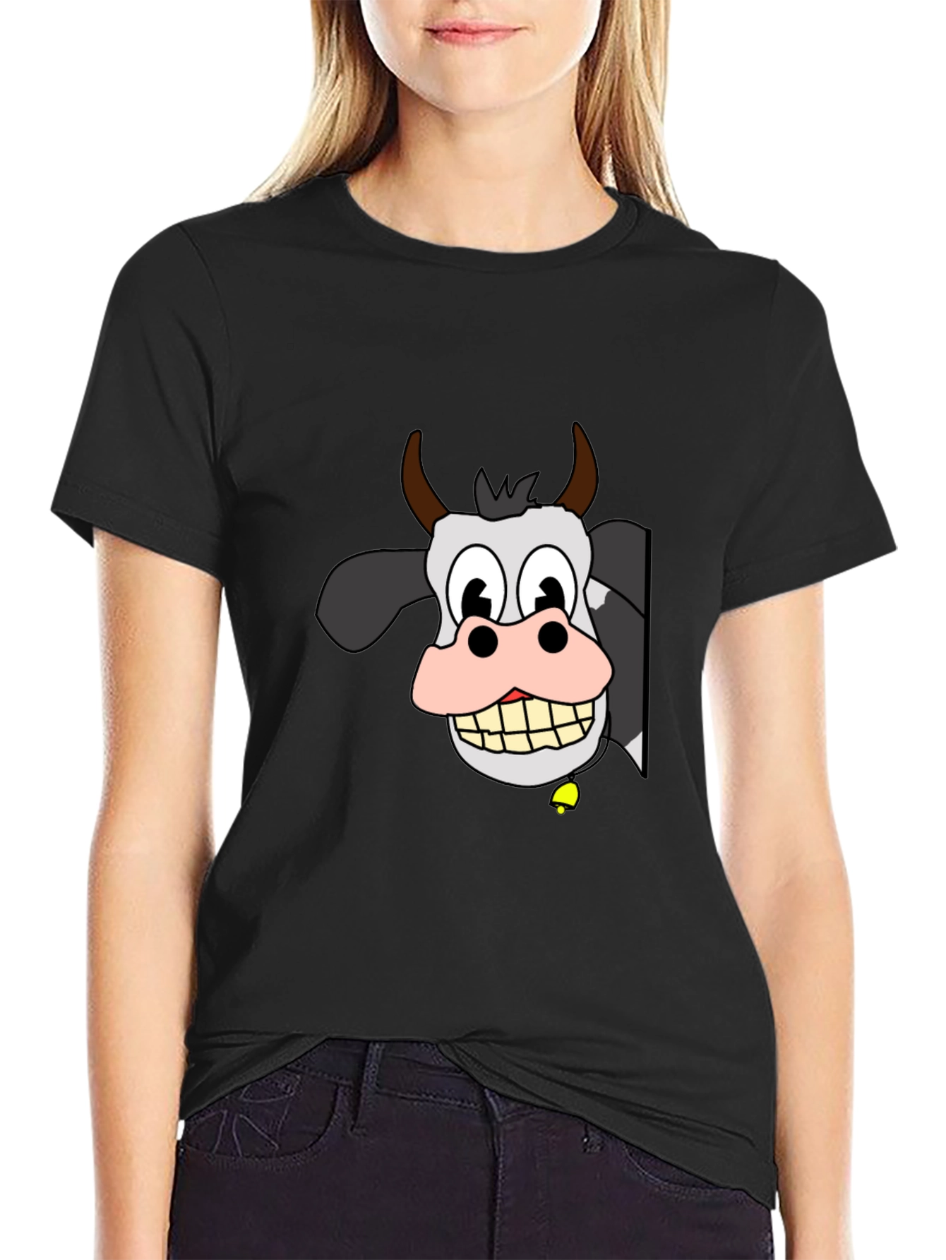 Funny Cow Cartoon Black T-Shirt
