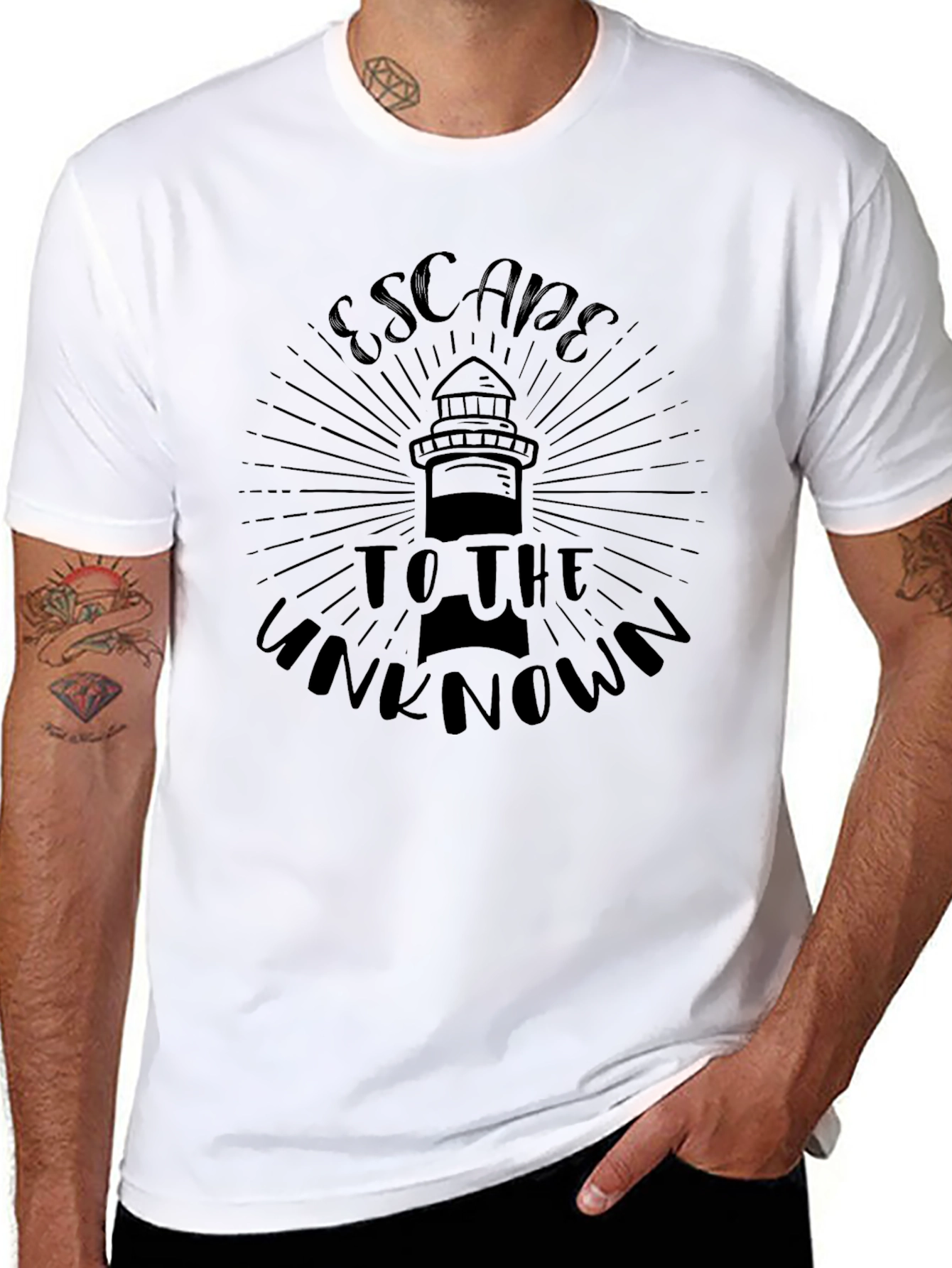 Escape to the Unknown Lighthouse Black T-Shirt