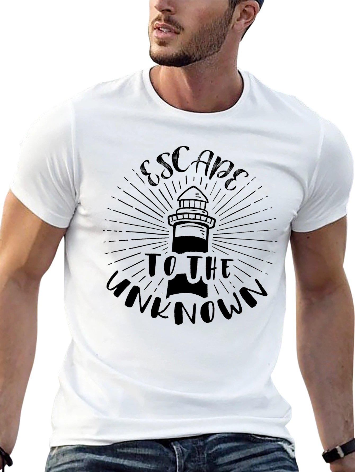 Escape to the Unknown Lighthouse Black T-Shirt