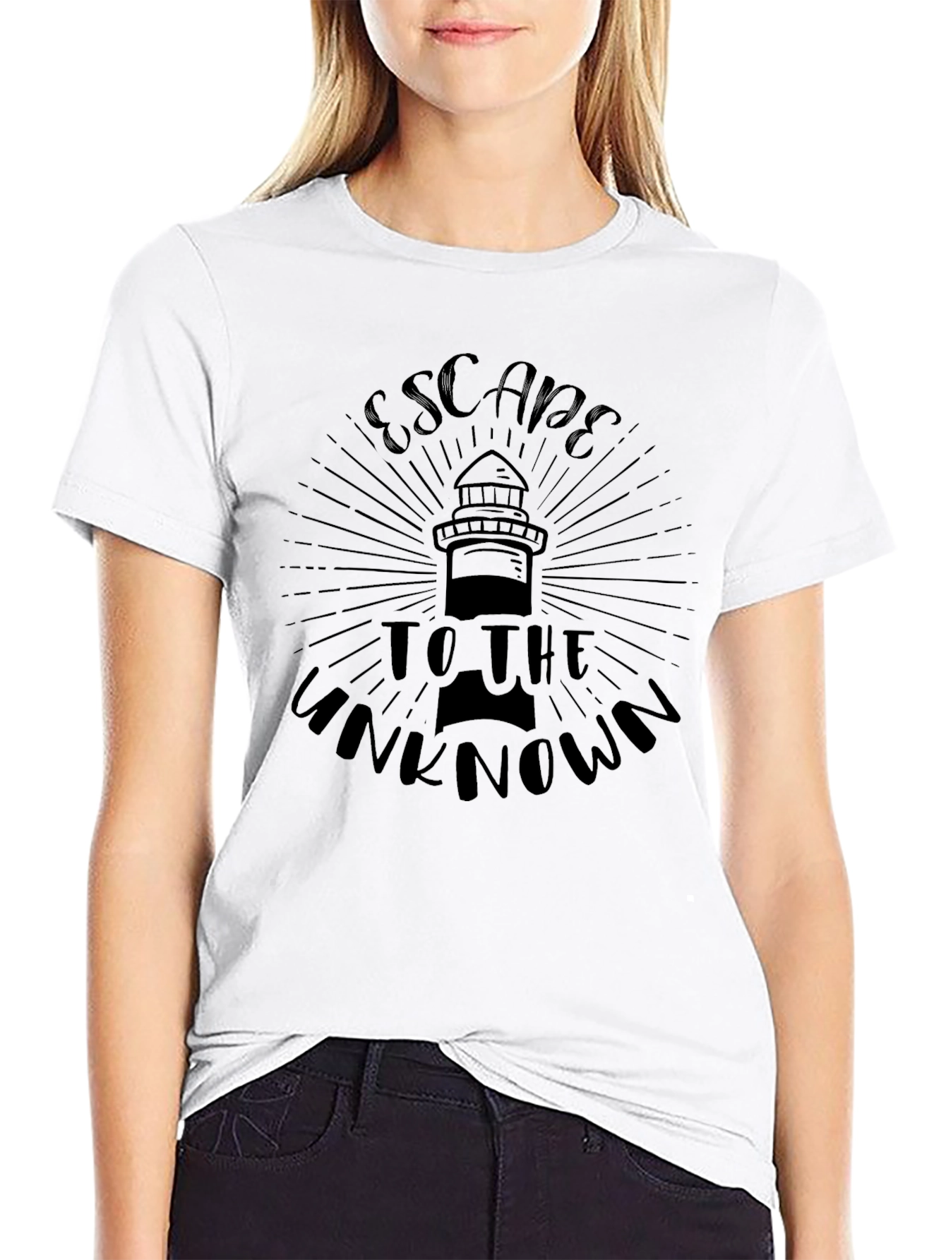 Escape to the Unknown Lighthouse Black T-Shirt