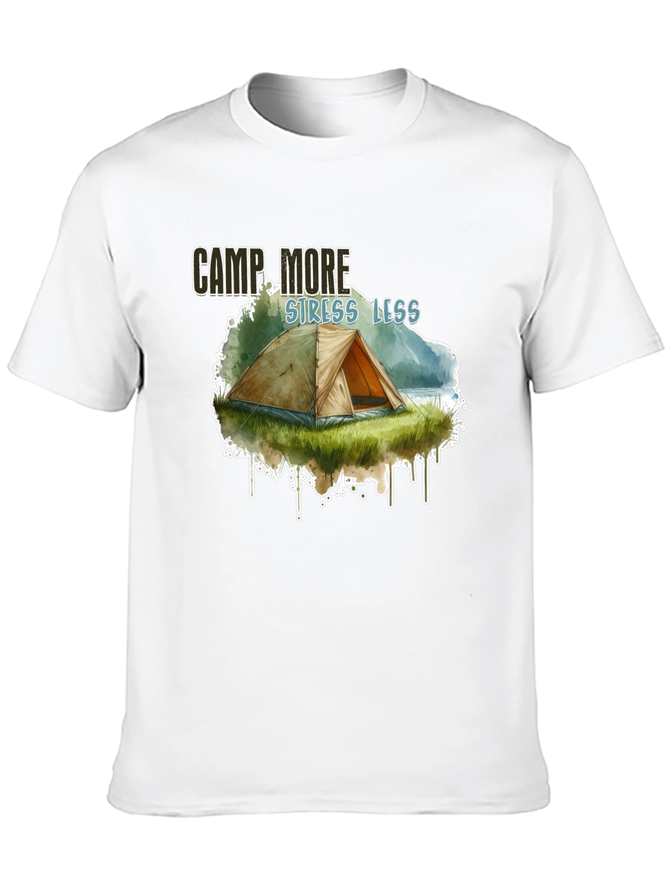 Camp More Stress Less Black Graphic T-Shirt