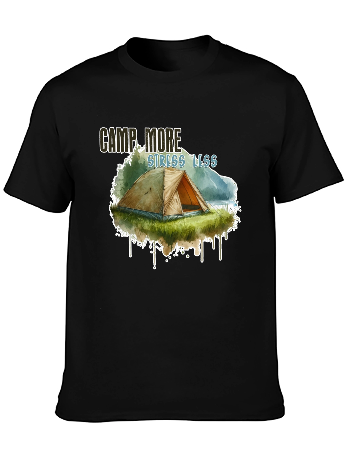 Camp More Stress Less Black Graphic T-Shirt