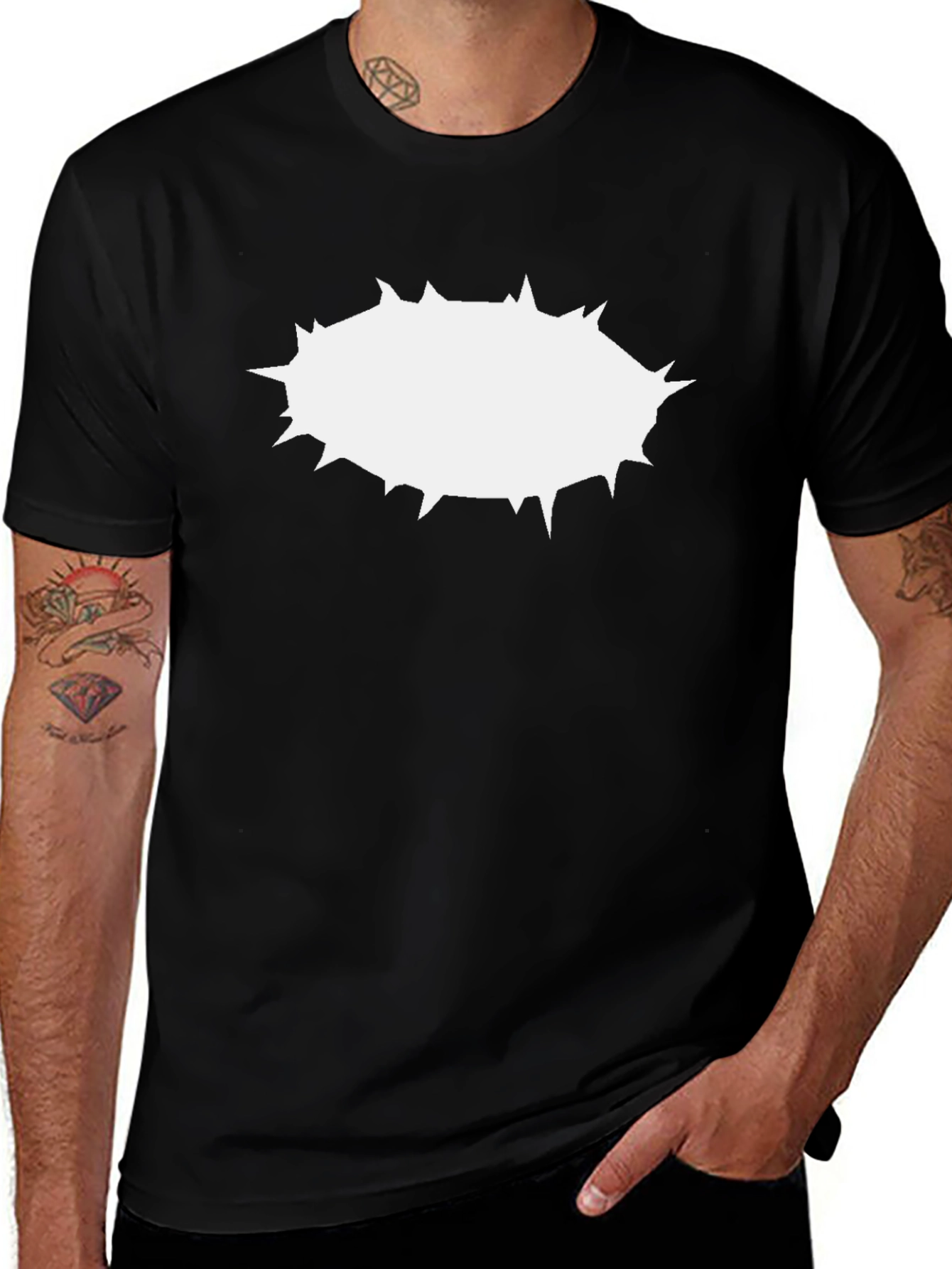 Mens Black T-Shirt with White Burst Design