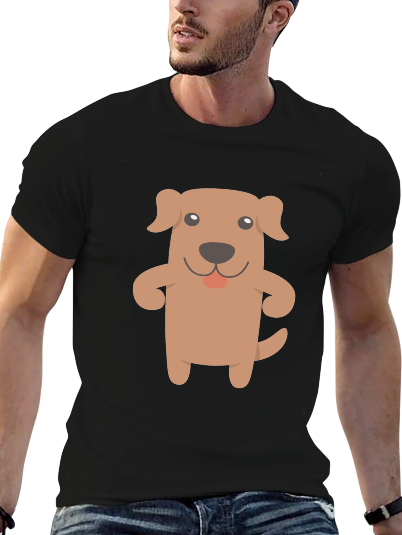 Cartoon Dog Graphic Black T-Shirt