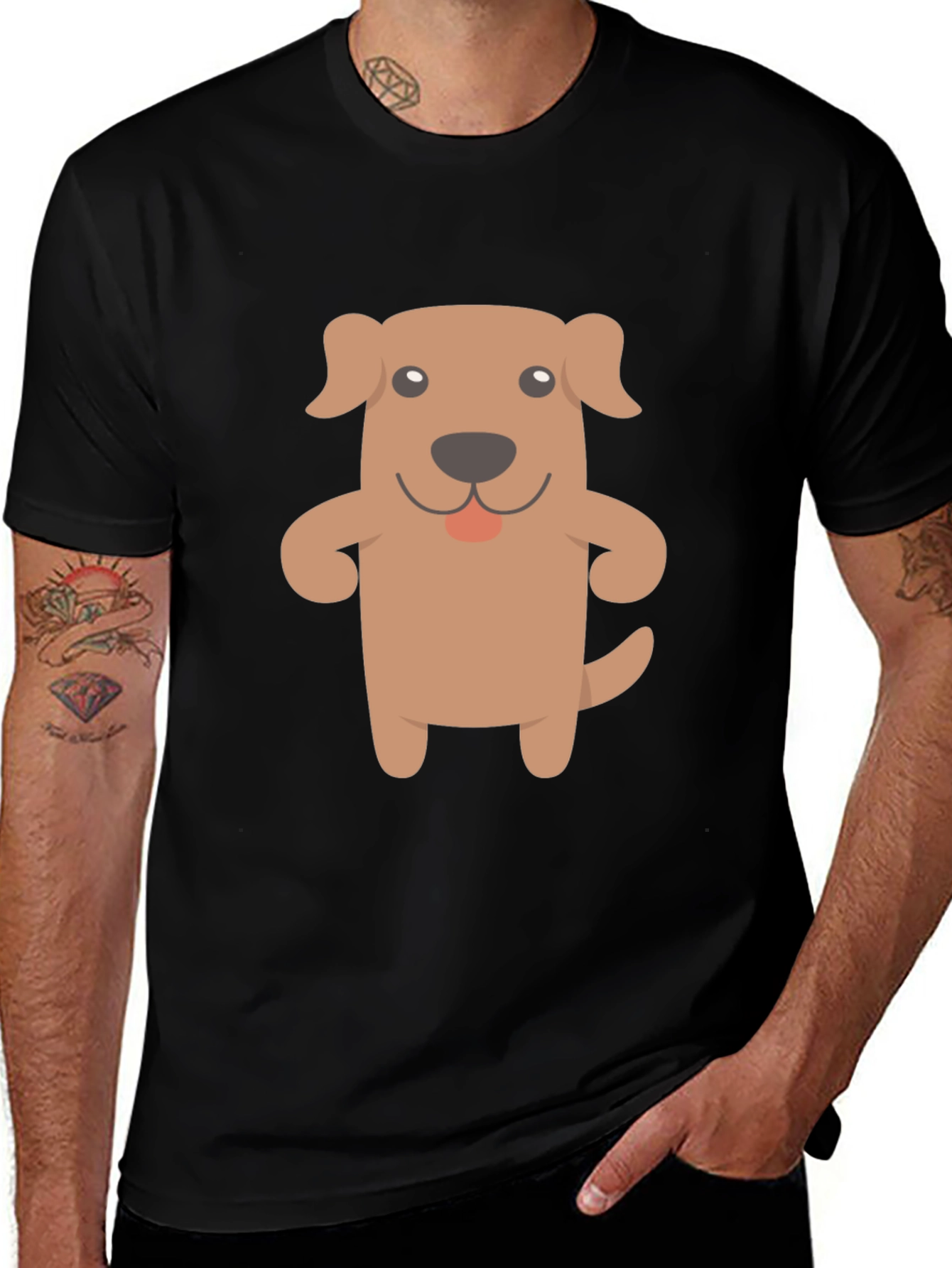 Cartoon Dog Graphic Black T-Shirt