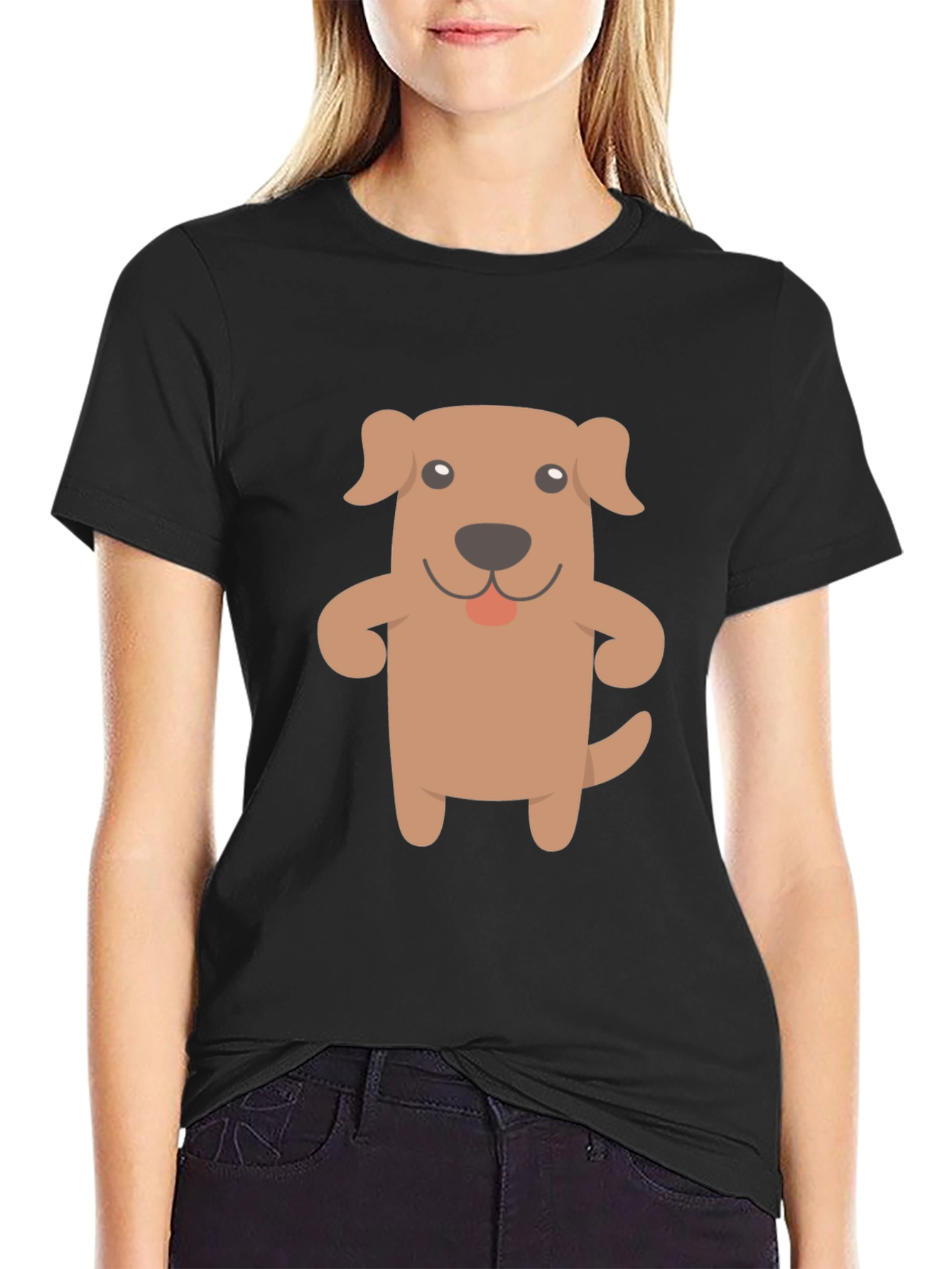 Cartoon Dog Graphic Black T-Shirt