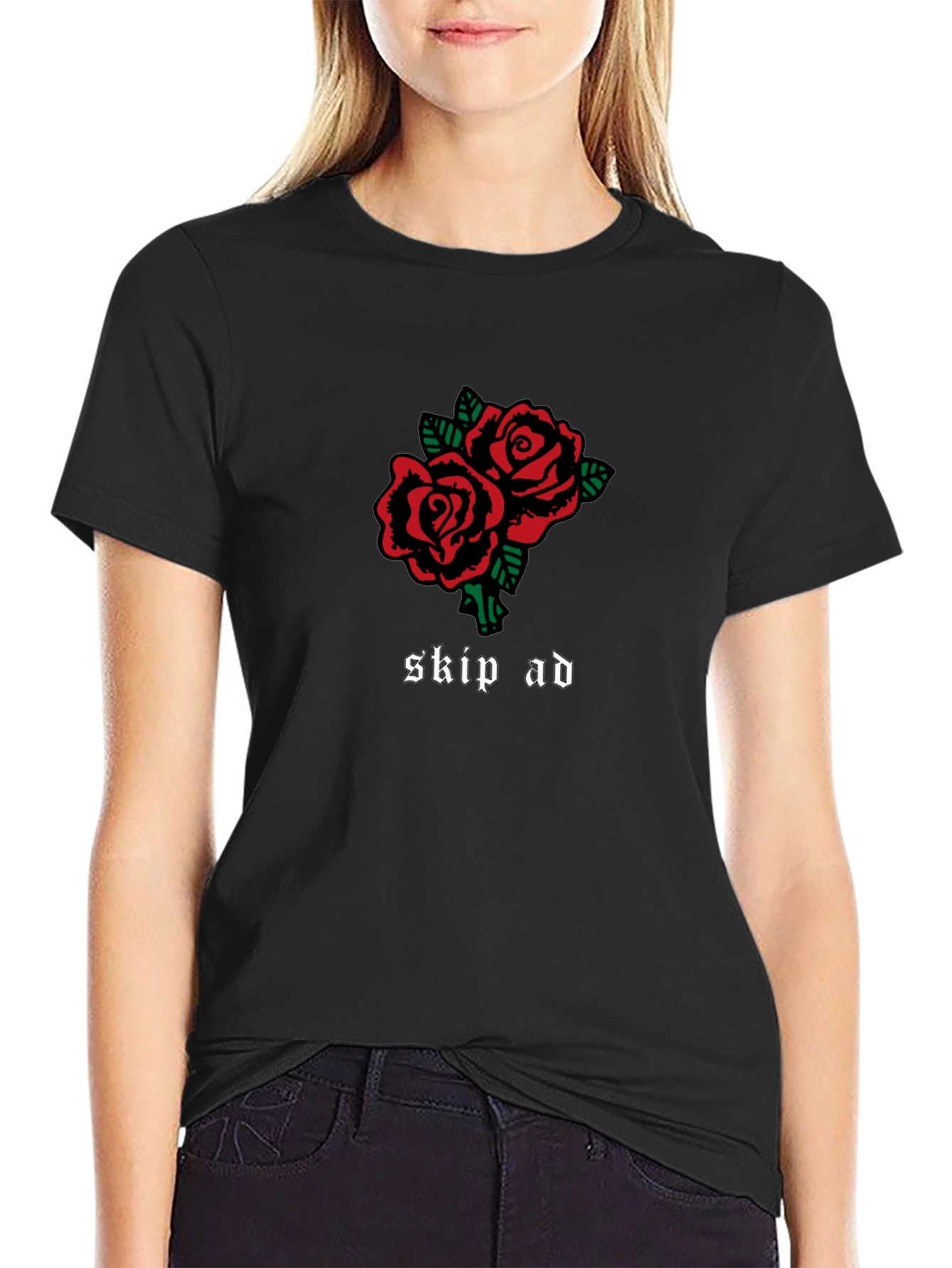 Skip Ad Rose Graphic T-Shirt - Black