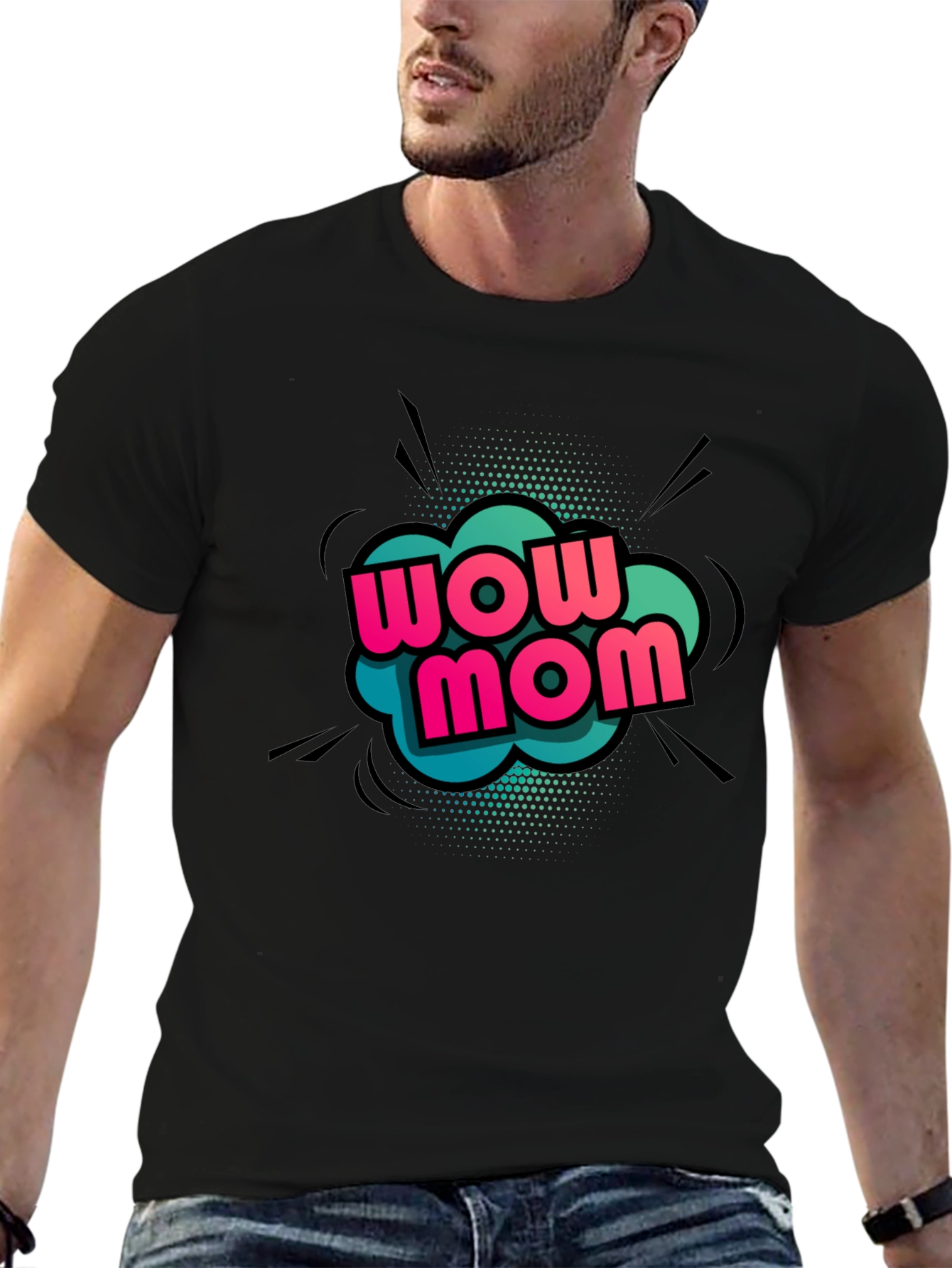 Wow Mom Graphic T-Shirt - Black Cotton Tee