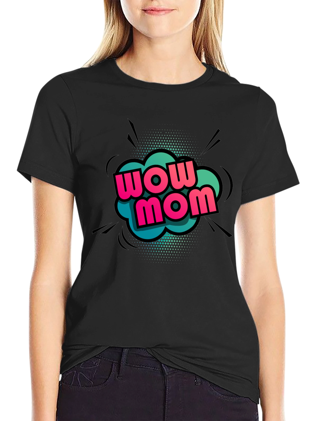 Wow Mom Graphic T-Shirt - Black Cotton Tee