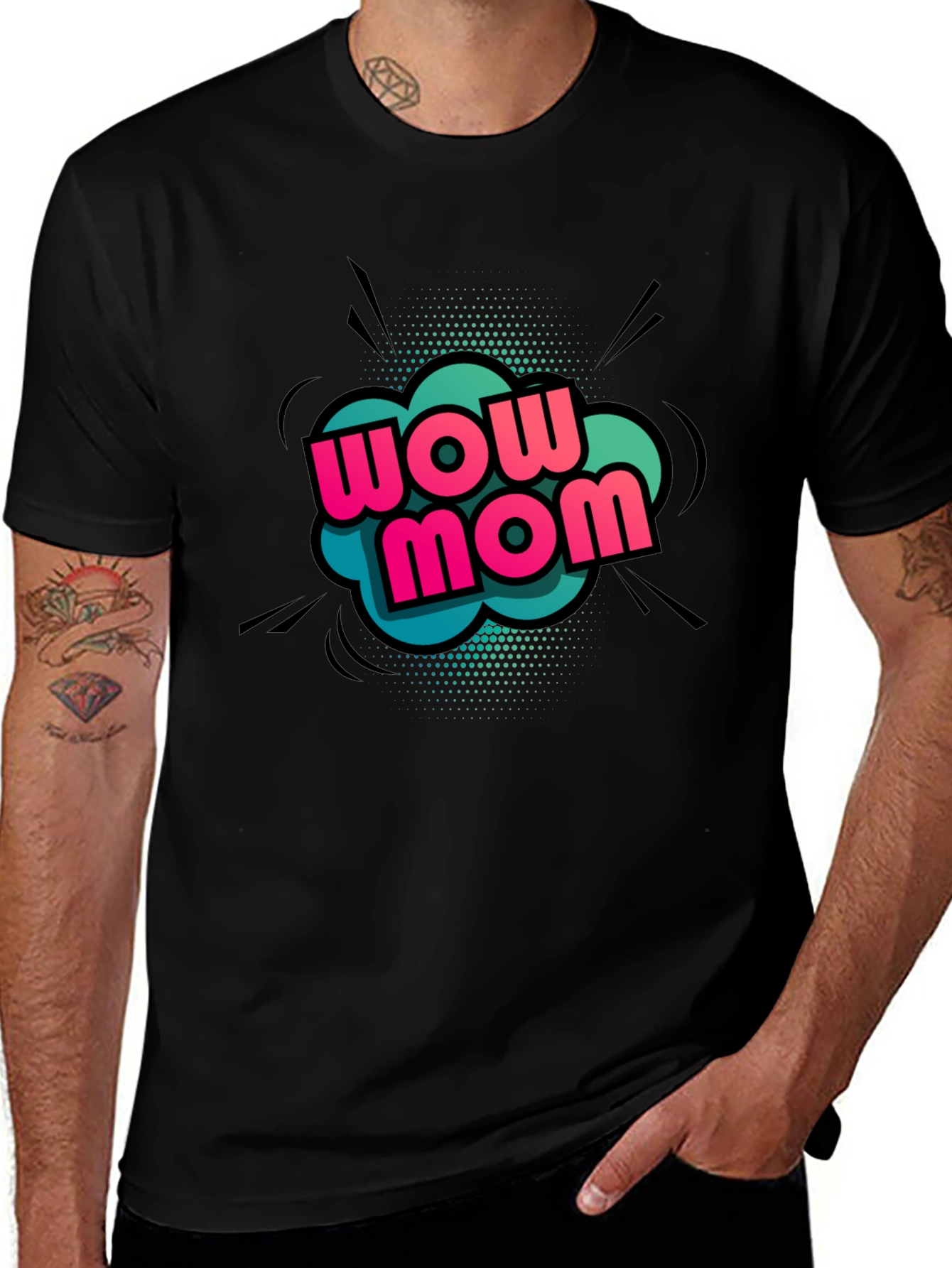 Wow Mom Graphic T-Shirt - Black Cotton Tee