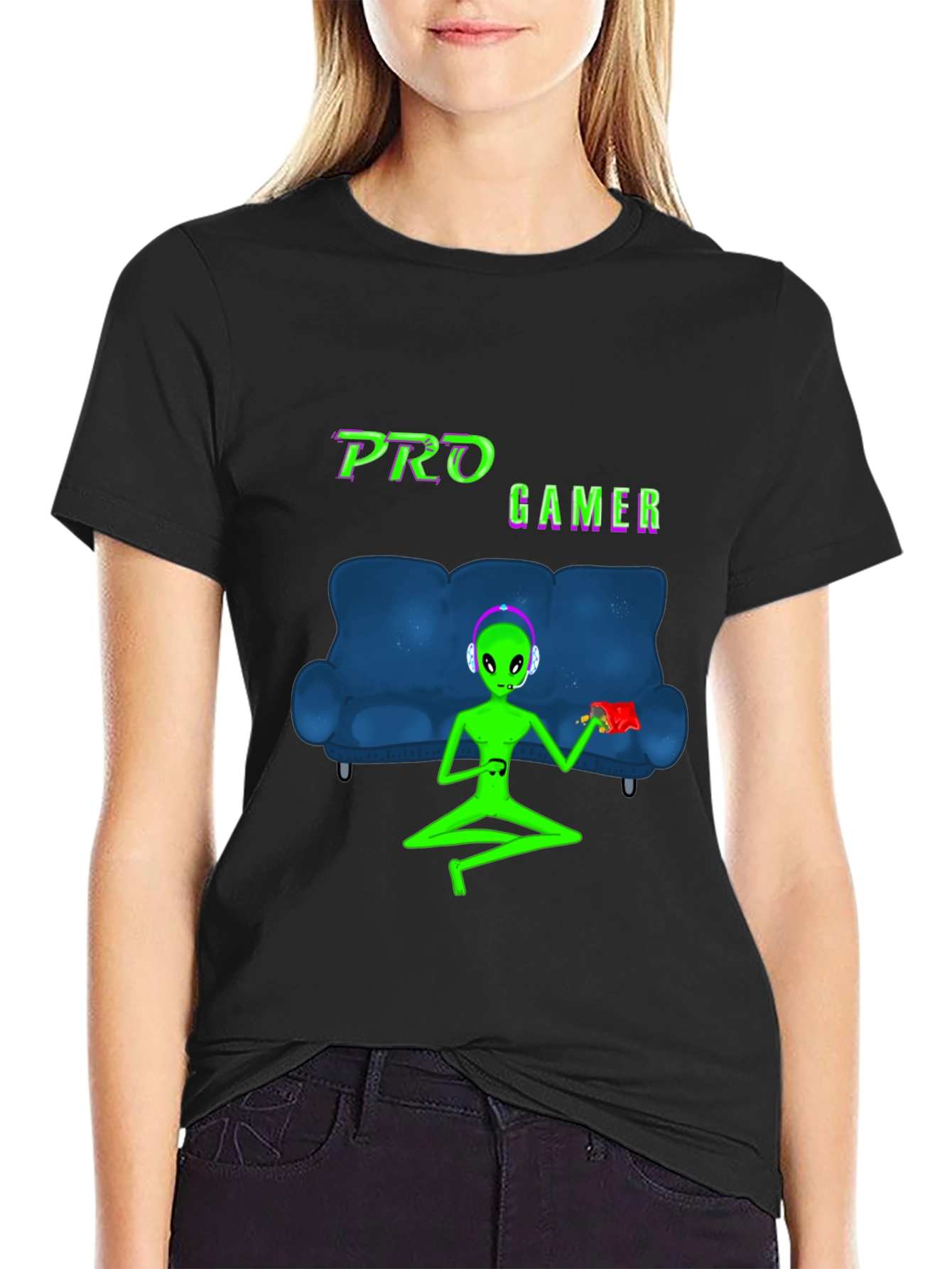 Pro Gamer Alien Graphic T-Shirt - Black