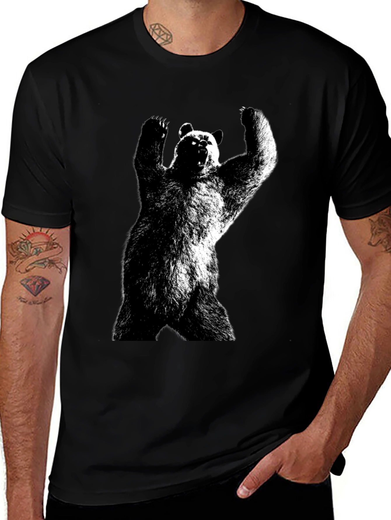 Bear Graphic Tee - Black Cotton Blend