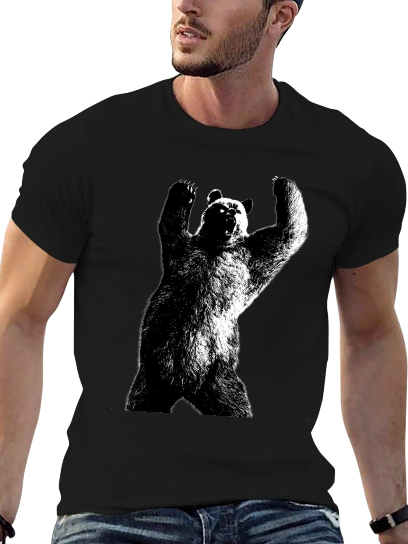 Bear Graphic Tee - Black Cotton Blend