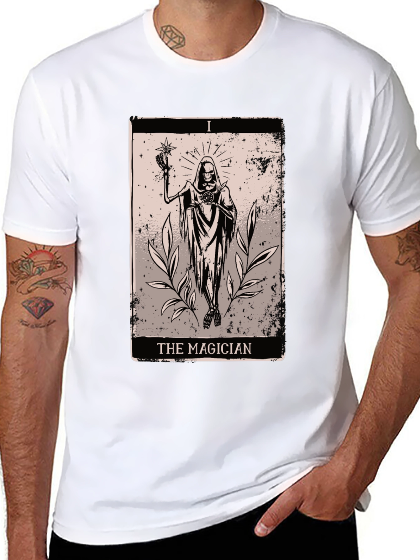 Magician Tarot Card Graphic Tee - Black Cotton T-Shirt