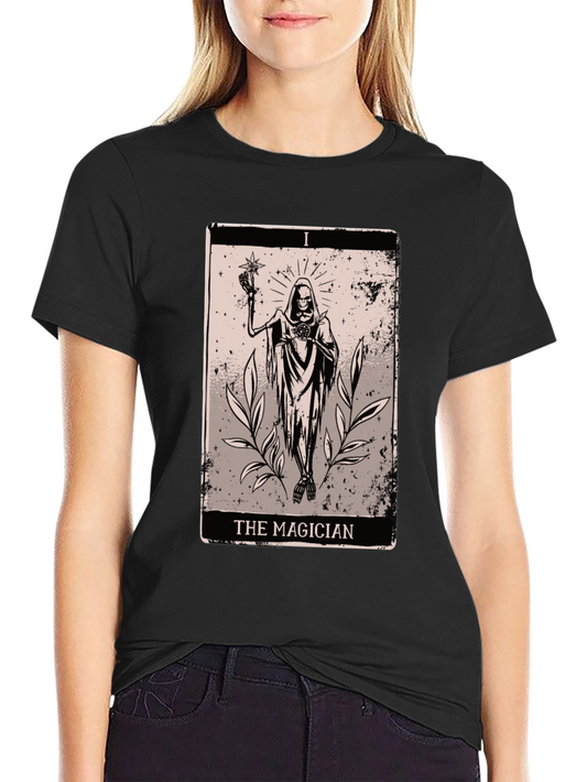 Magician Tarot Card Graphic Tee - Black Cotton T-Shirt