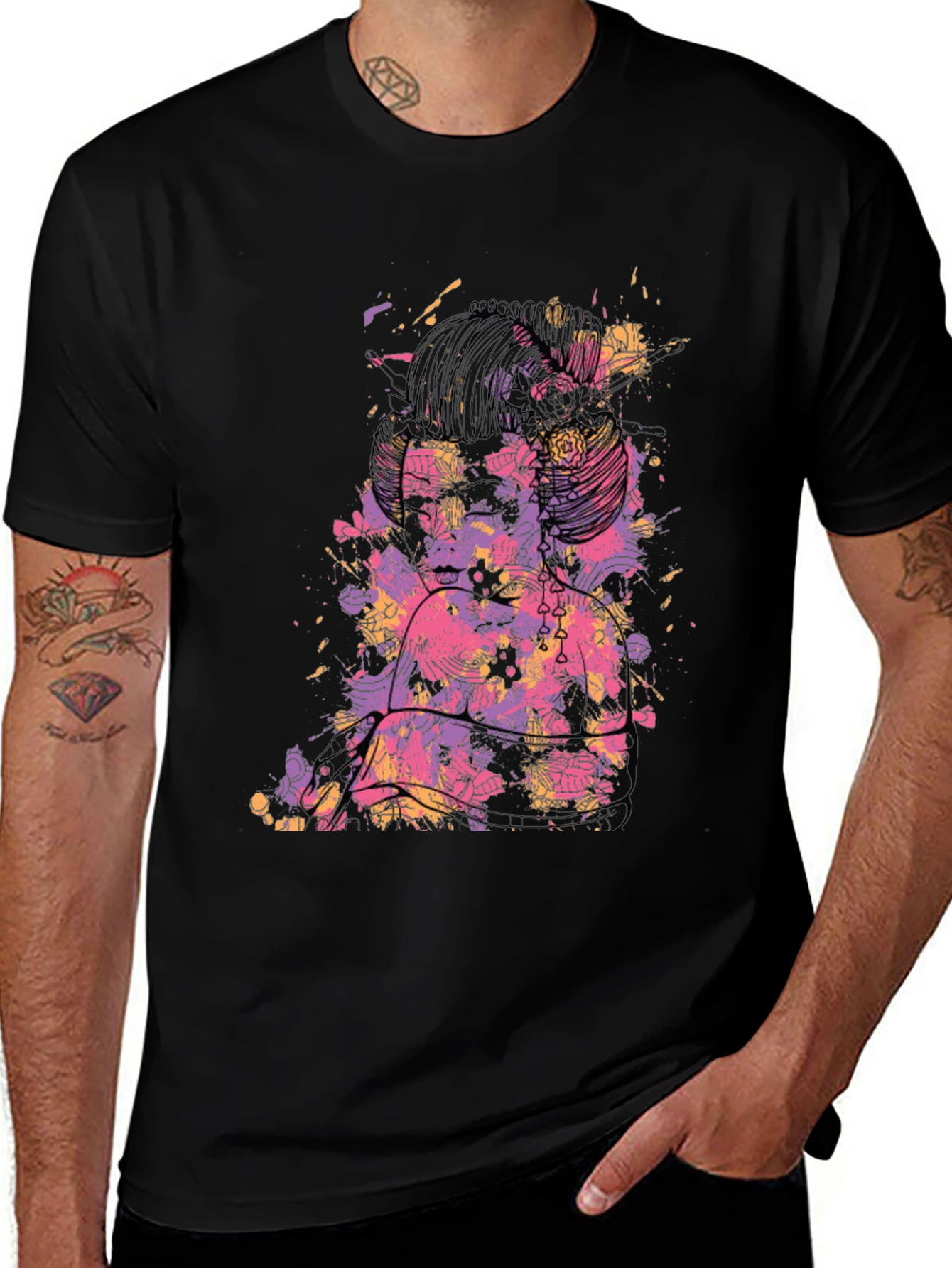 Abstract Floral Graphic Black T-Shirt