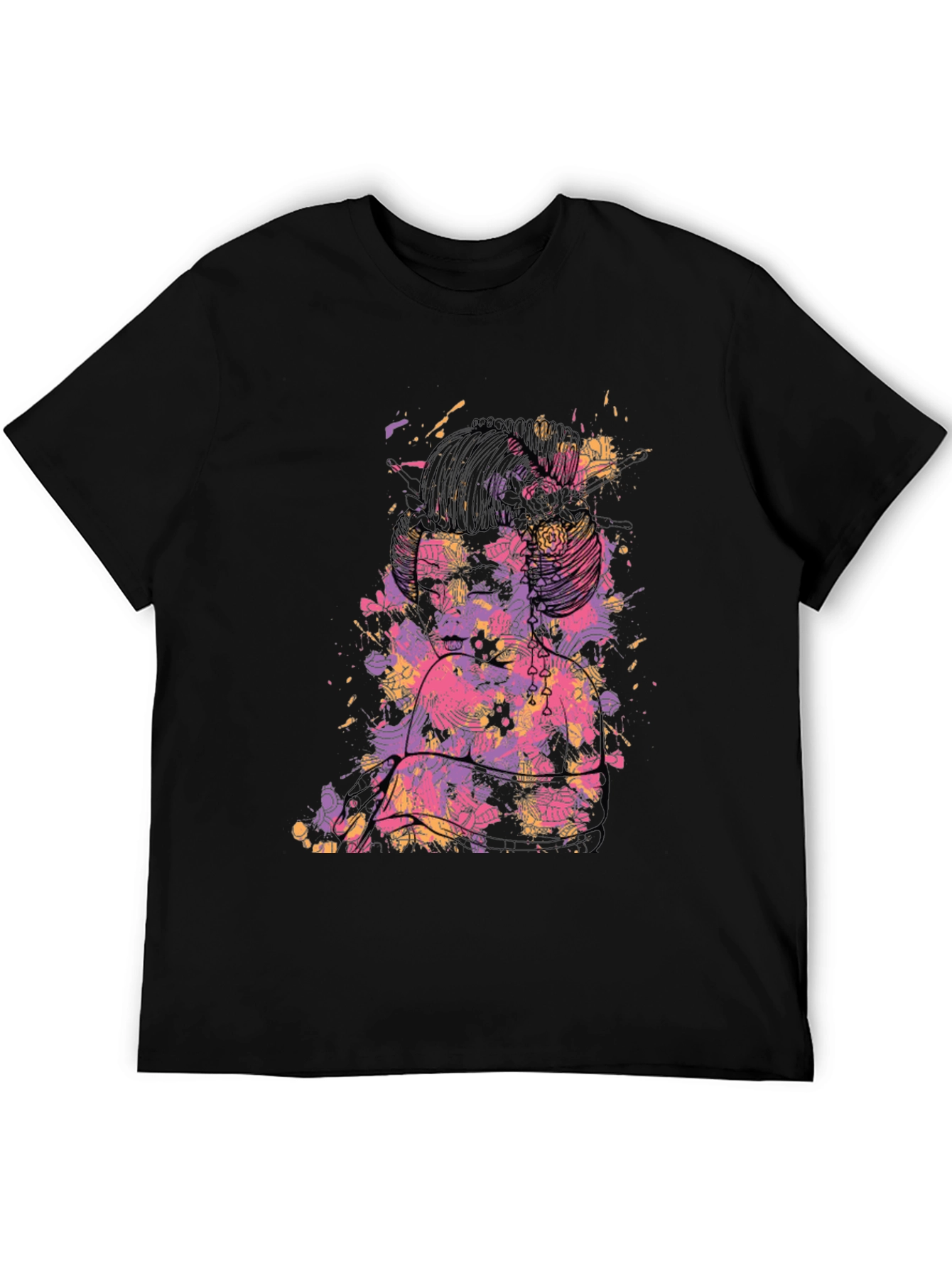 Abstract Floral Graphic Black T-Shirt