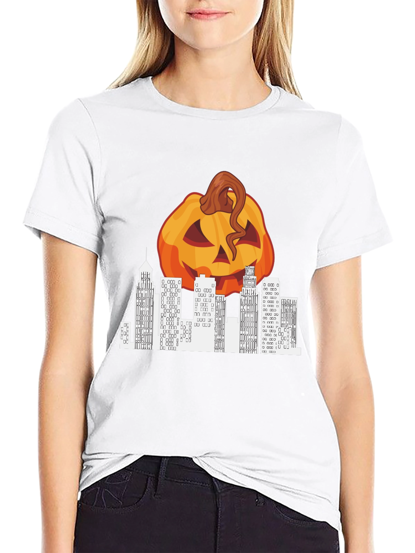 Halloween Pumpkin Cityscape Graphic Tee