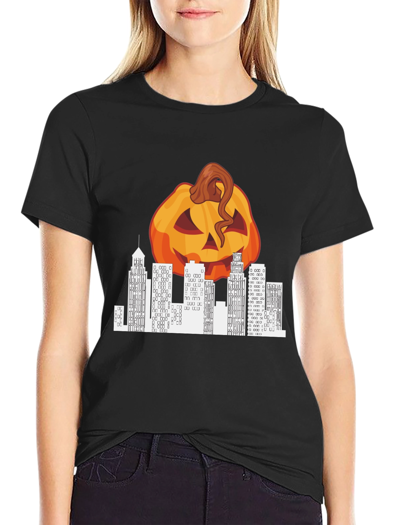 Halloween Pumpkin Cityscape Graphic Tee