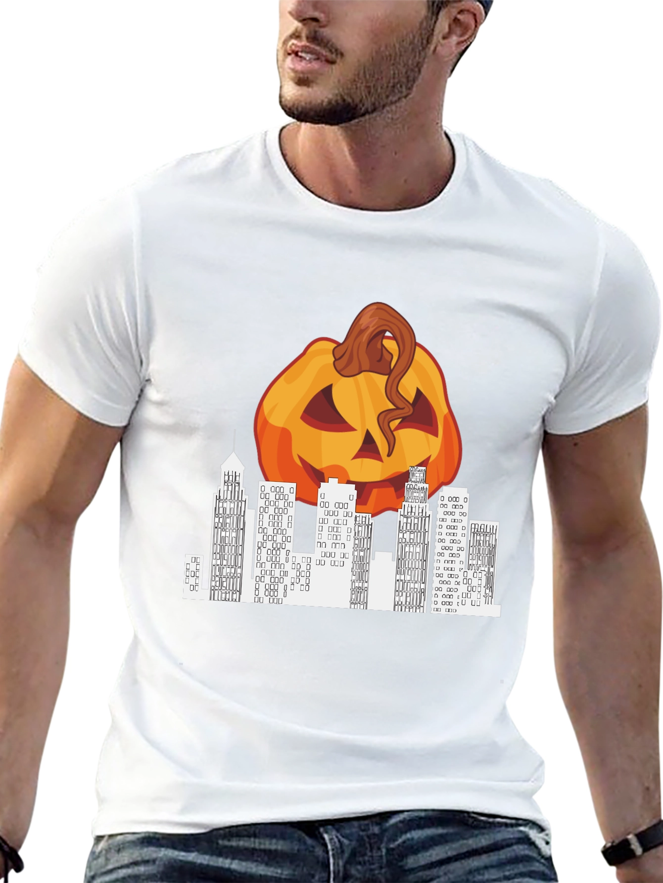 Halloween Pumpkin Cityscape Graphic Tee