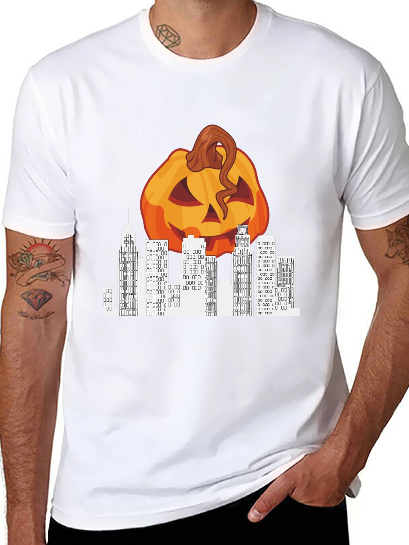 Halloween Pumpkin Cityscape Graphic Tee