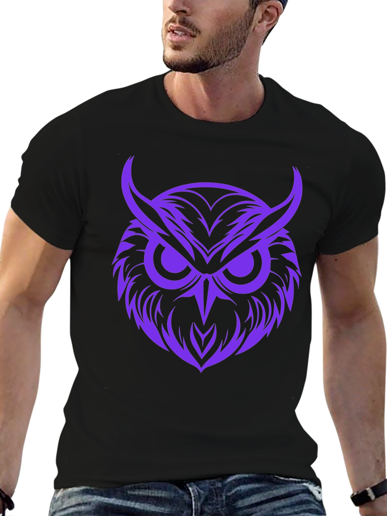 Owl Graphic Print Tee - Bold Purple Design