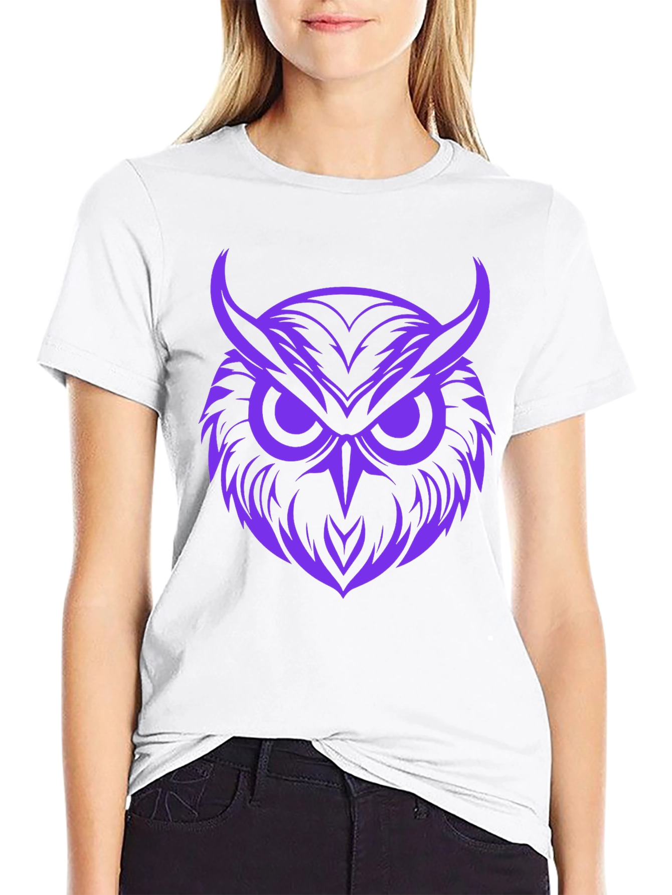 Owl Graphic Print Tee - Bold Purple Design