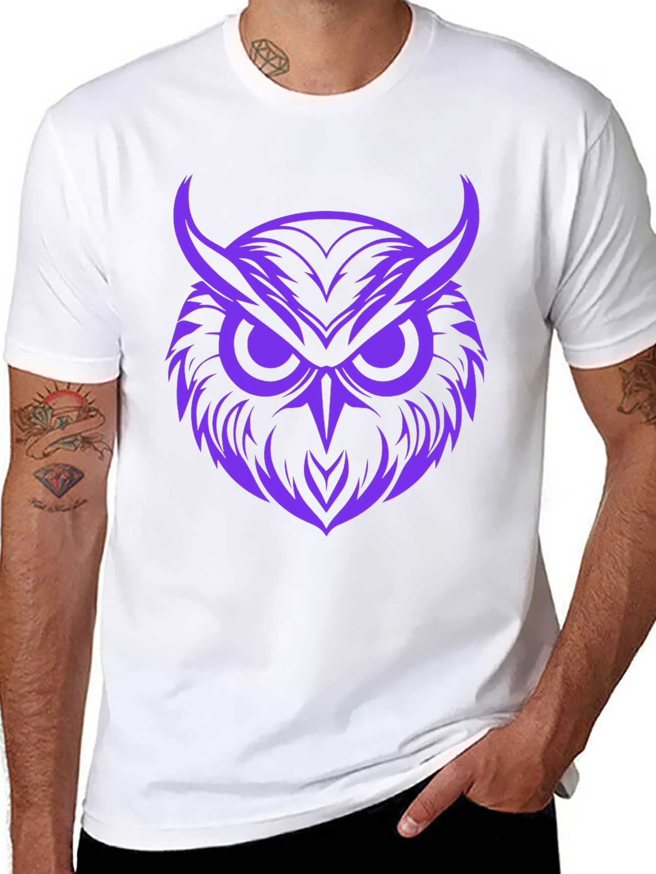 Owl Graphic Print Tee - Bold Purple Design