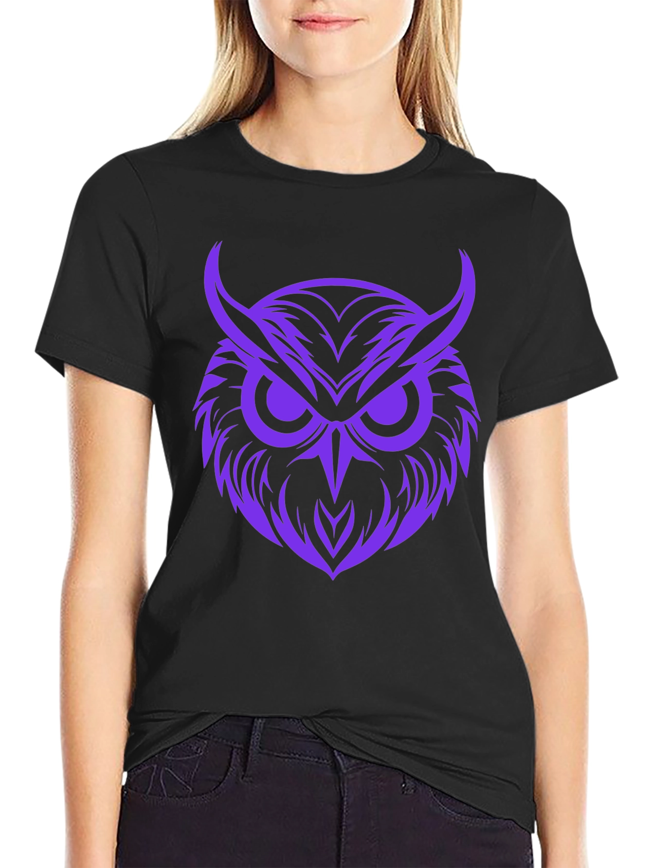 Owl Graphic Print Tee - Bold Purple Design