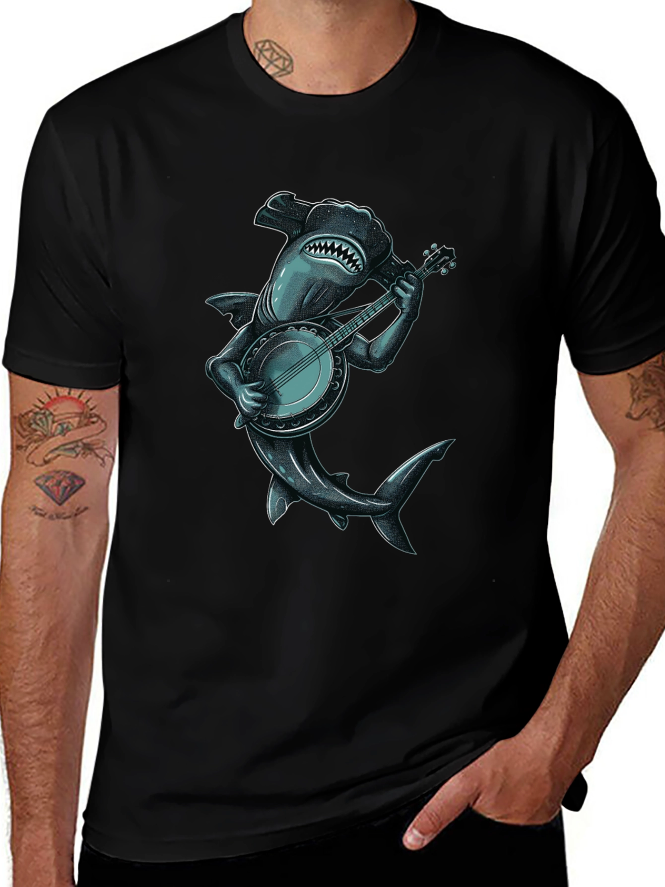 Shark Banjo Player Graphic Tee