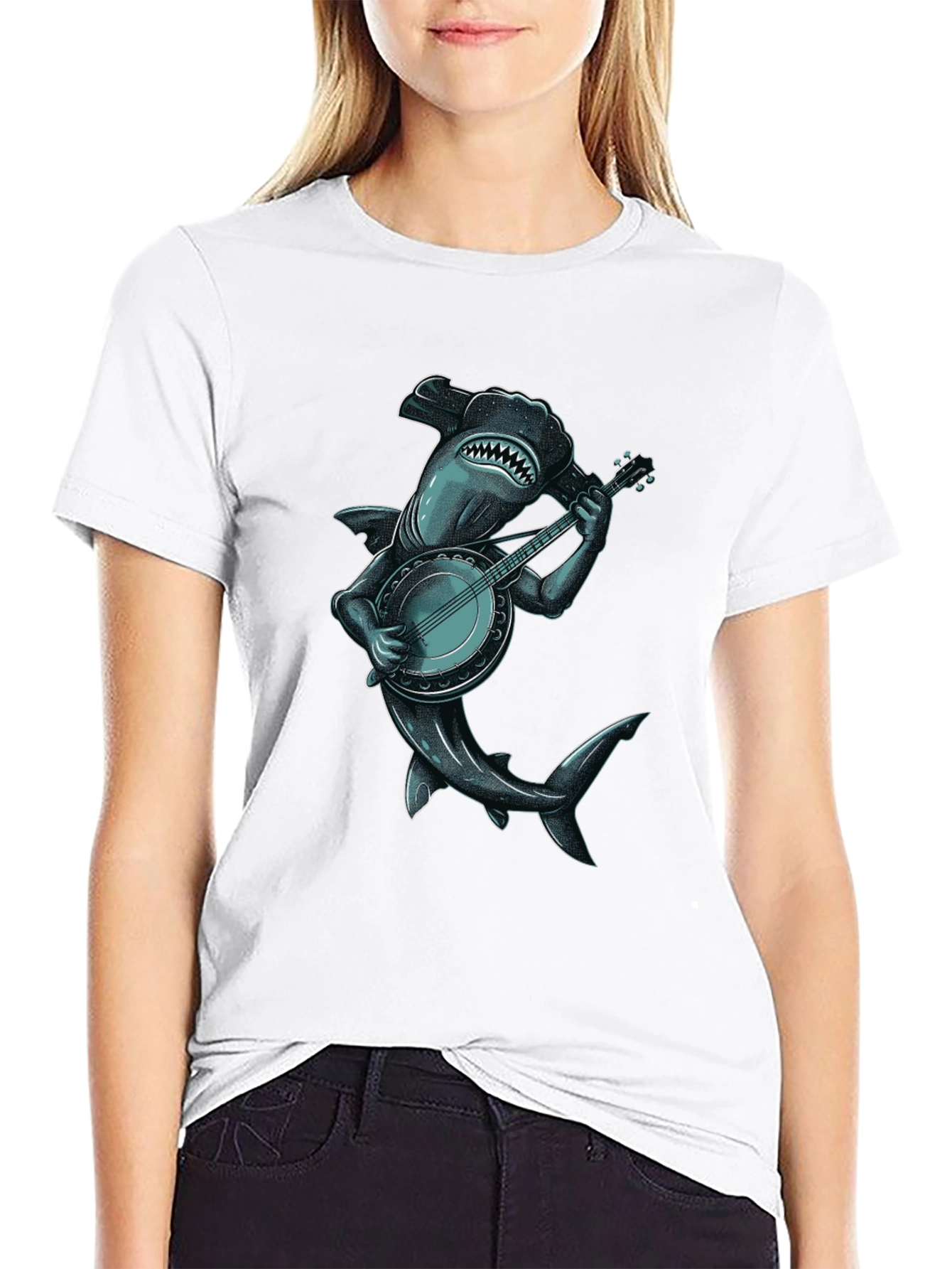 Shark Banjo Player Graphic Tee