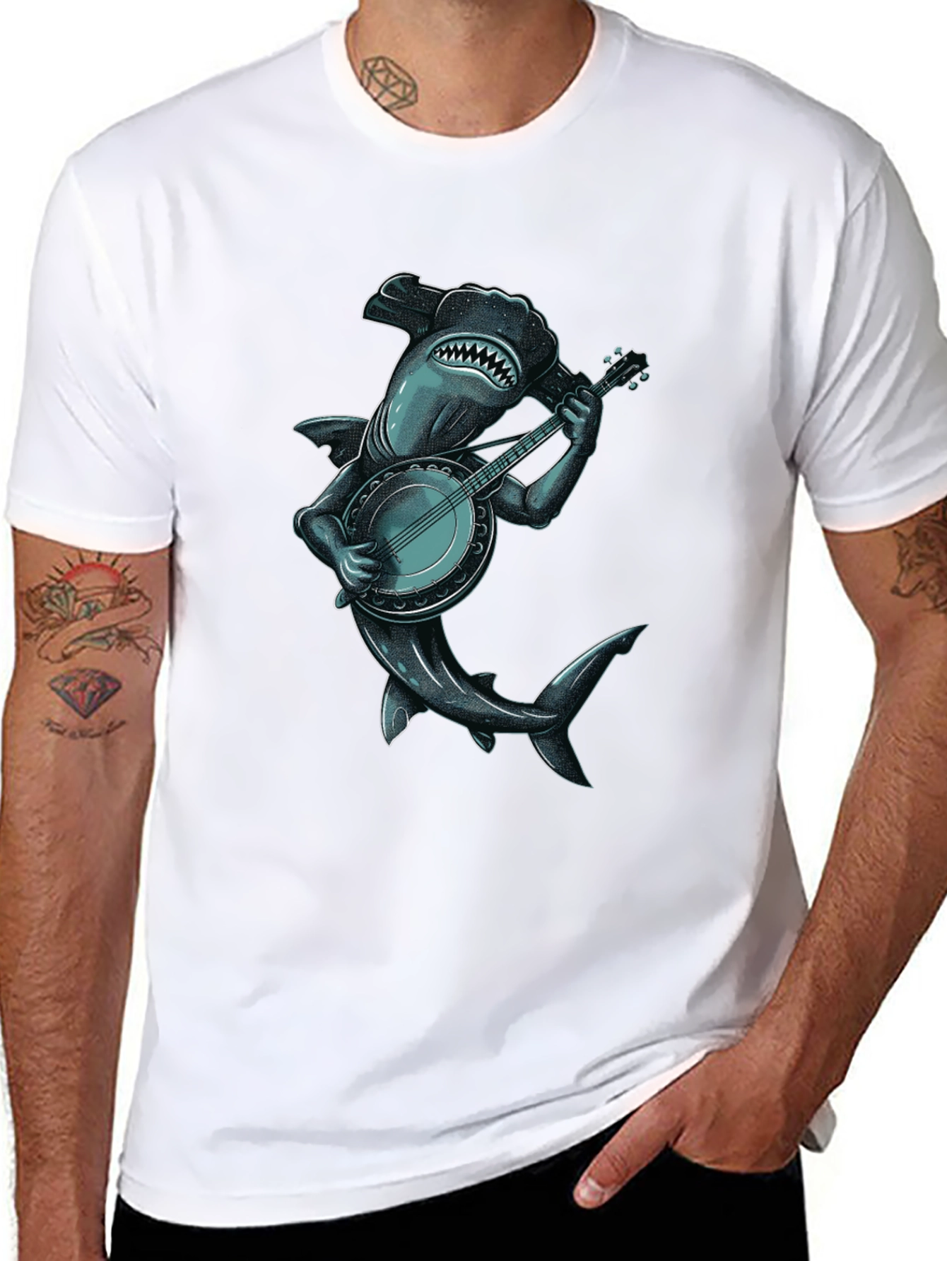 Shark Banjo Player Graphic Tee