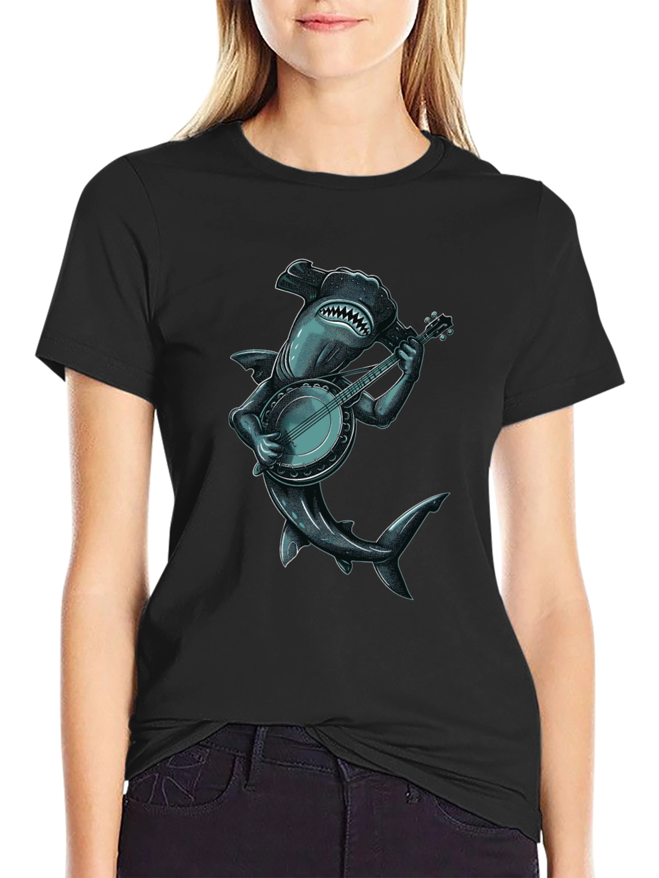 Shark Banjo Player Graphic Tee
