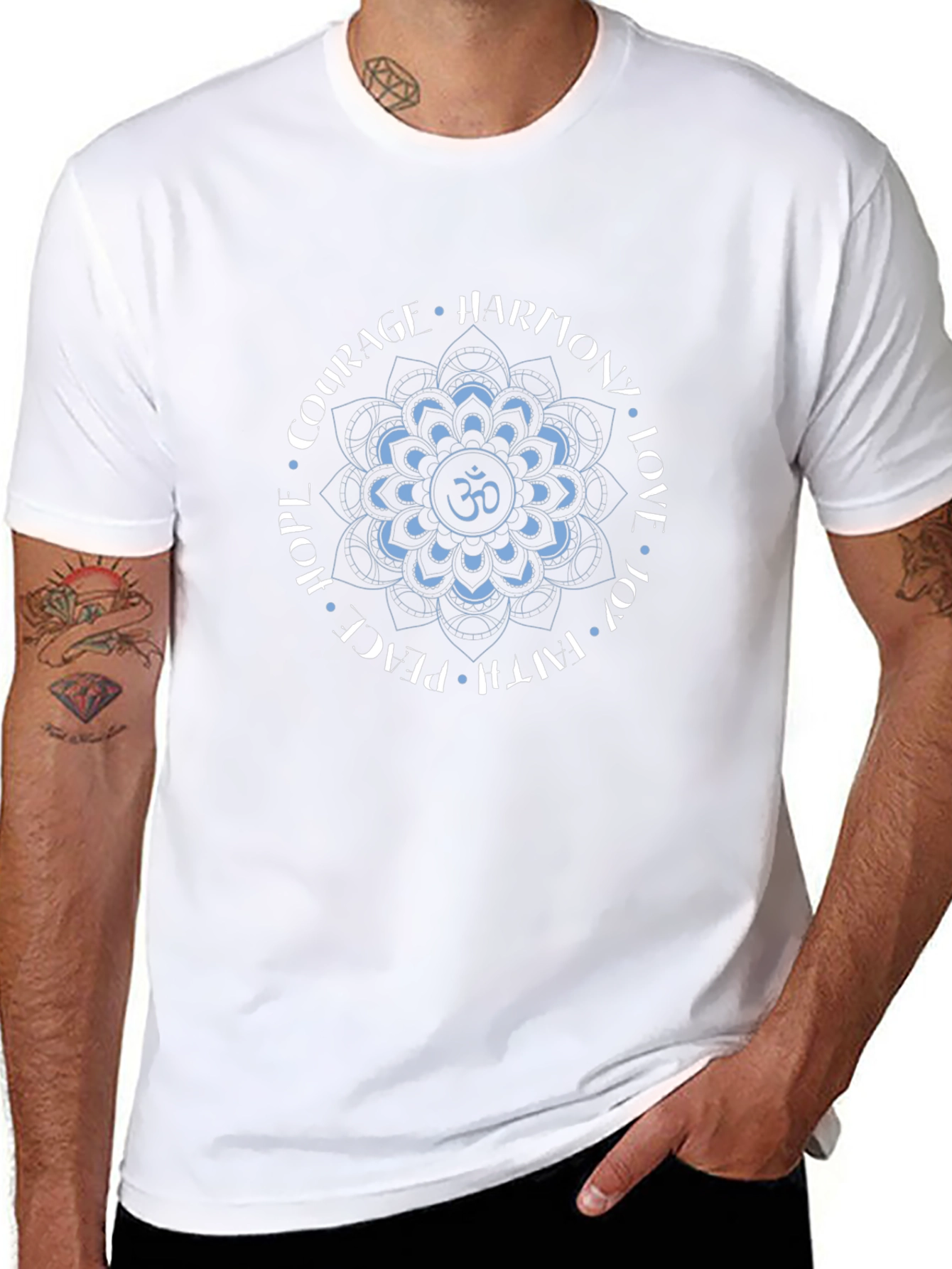 Om Mandala Black T-Shirt - Harmony Love Peace Design