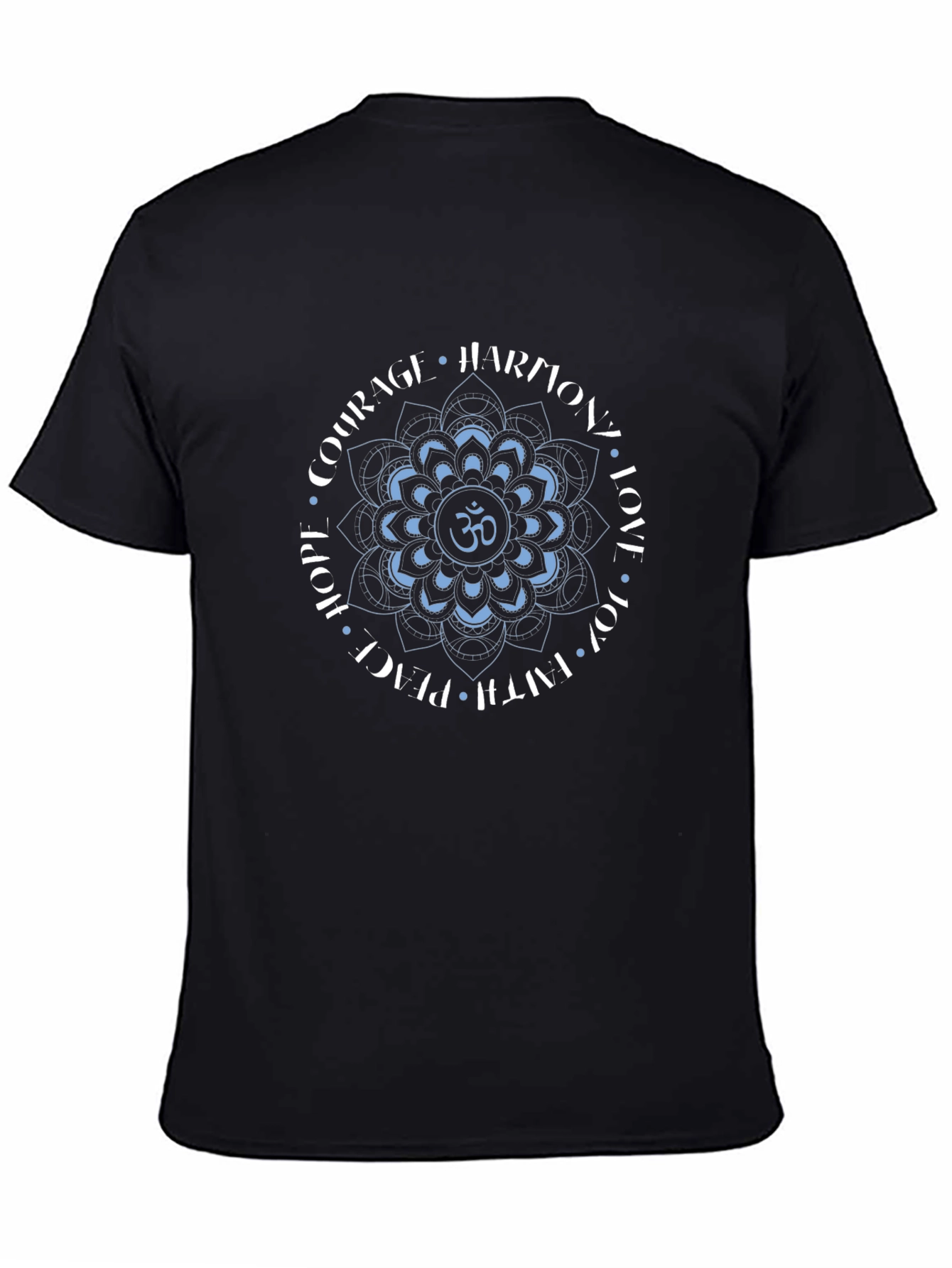 Om Mandala Black T-Shirt - Harmony Love Peace Design