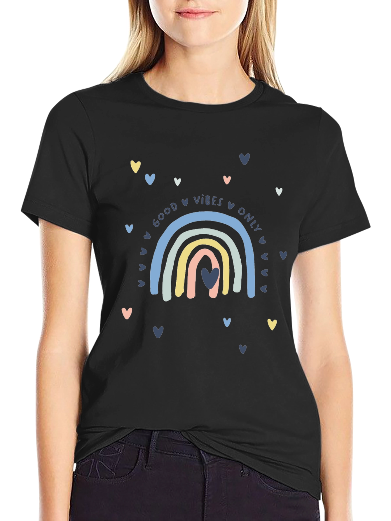 Good Vibes Rainbow Graphic Tee - Black
