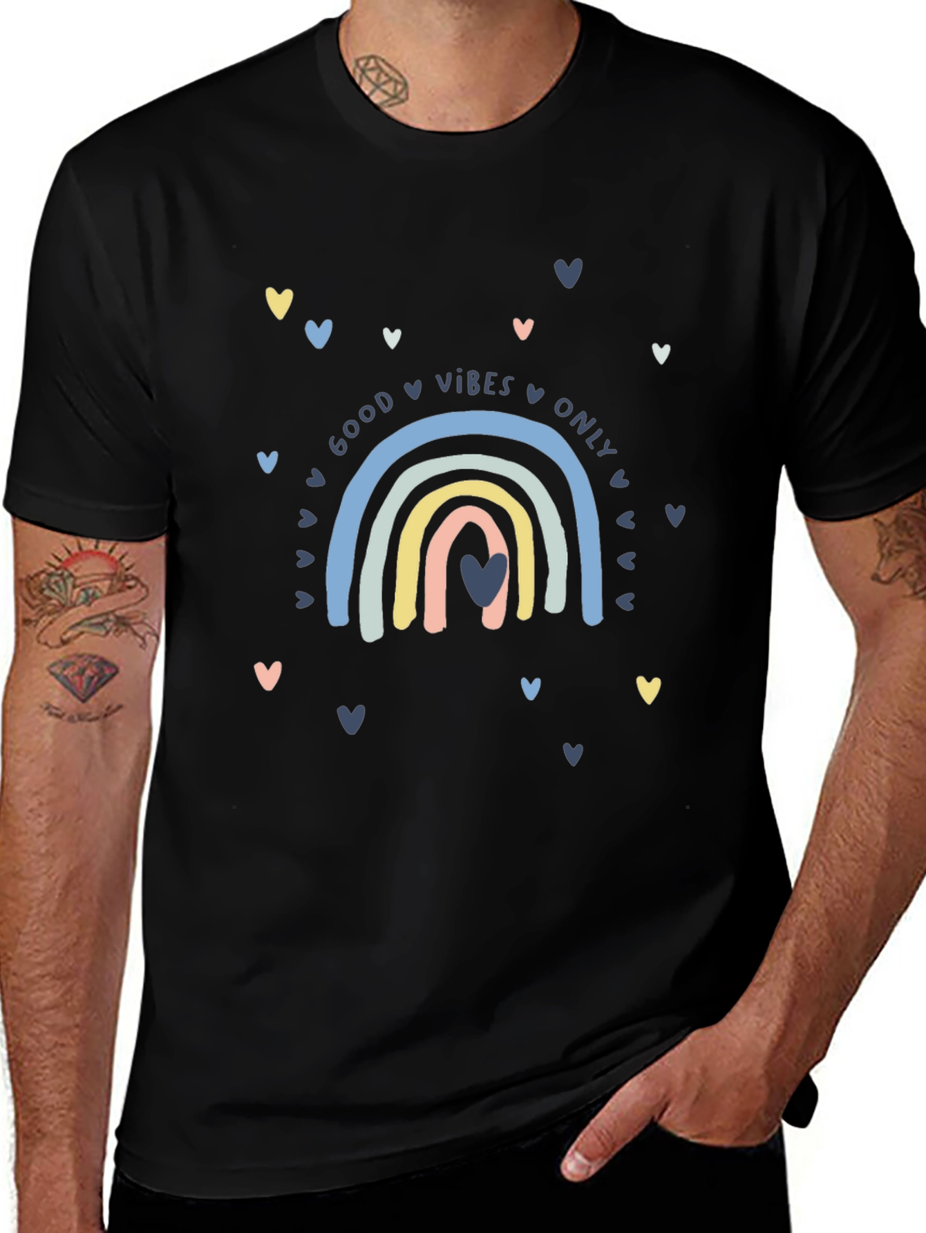 Good Vibes Rainbow Graphic Tee - Black