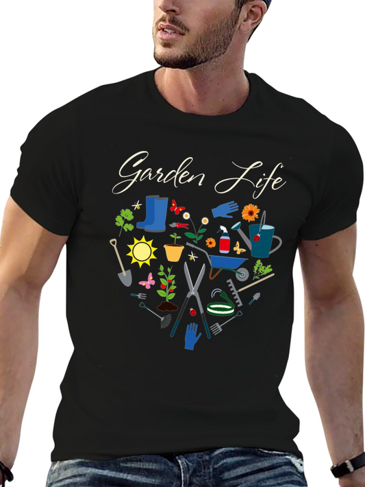 Garden Life Black T-Shirt: Gardening Tools Graphic Tee