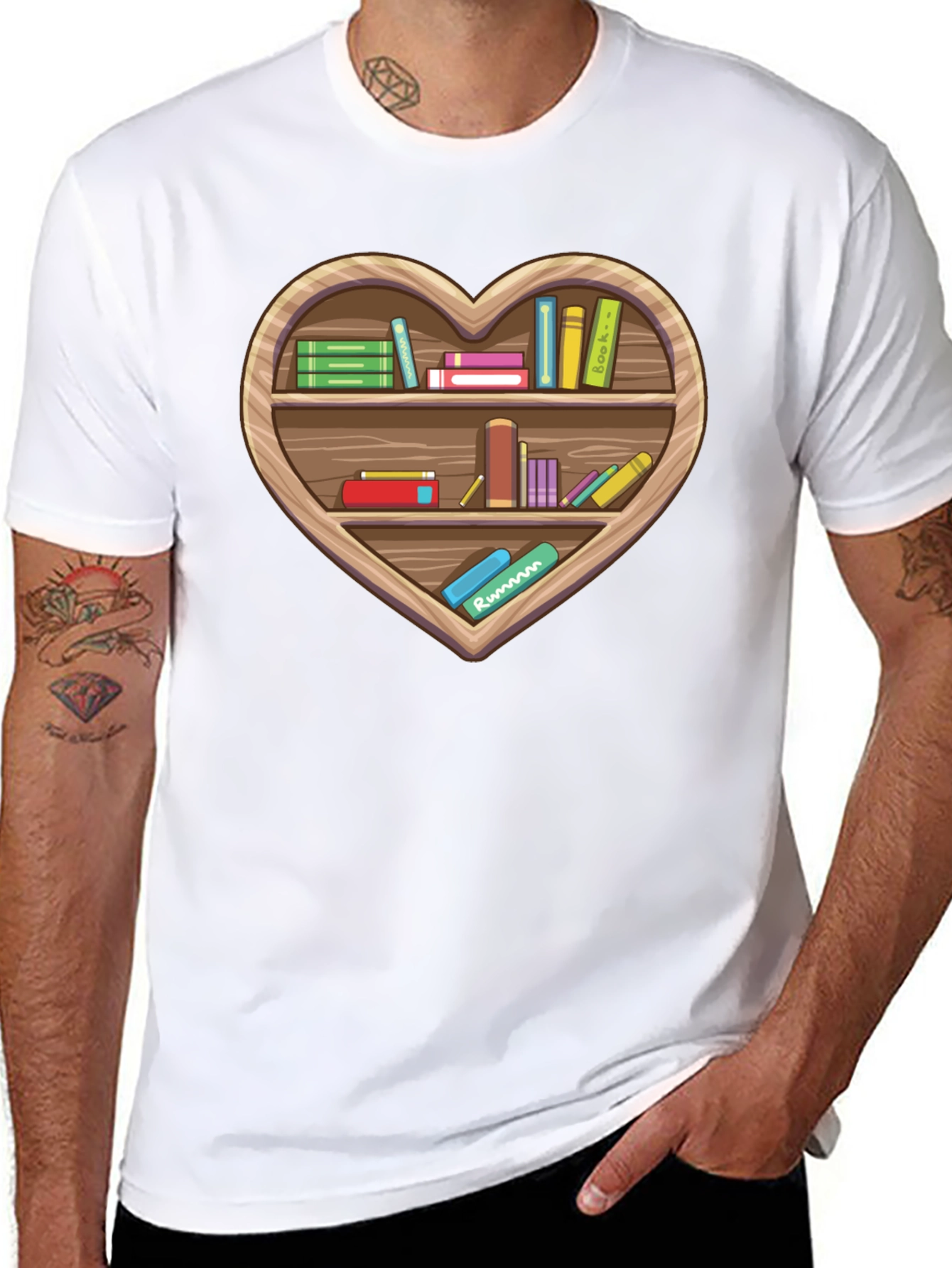 Book Lover Heart Bookshelf T-Shirt